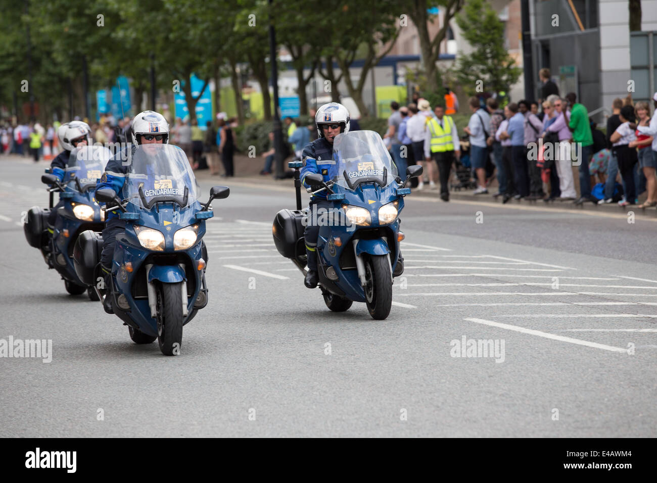 Londra, Regno Unito. 7 Luglio, 2014. Gendarmeria al Tour de France Stage 3 - Cambridge a Londra - 7 luglio 2014 Credit: Lucia Hrda/Alamy Live News Foto Stock