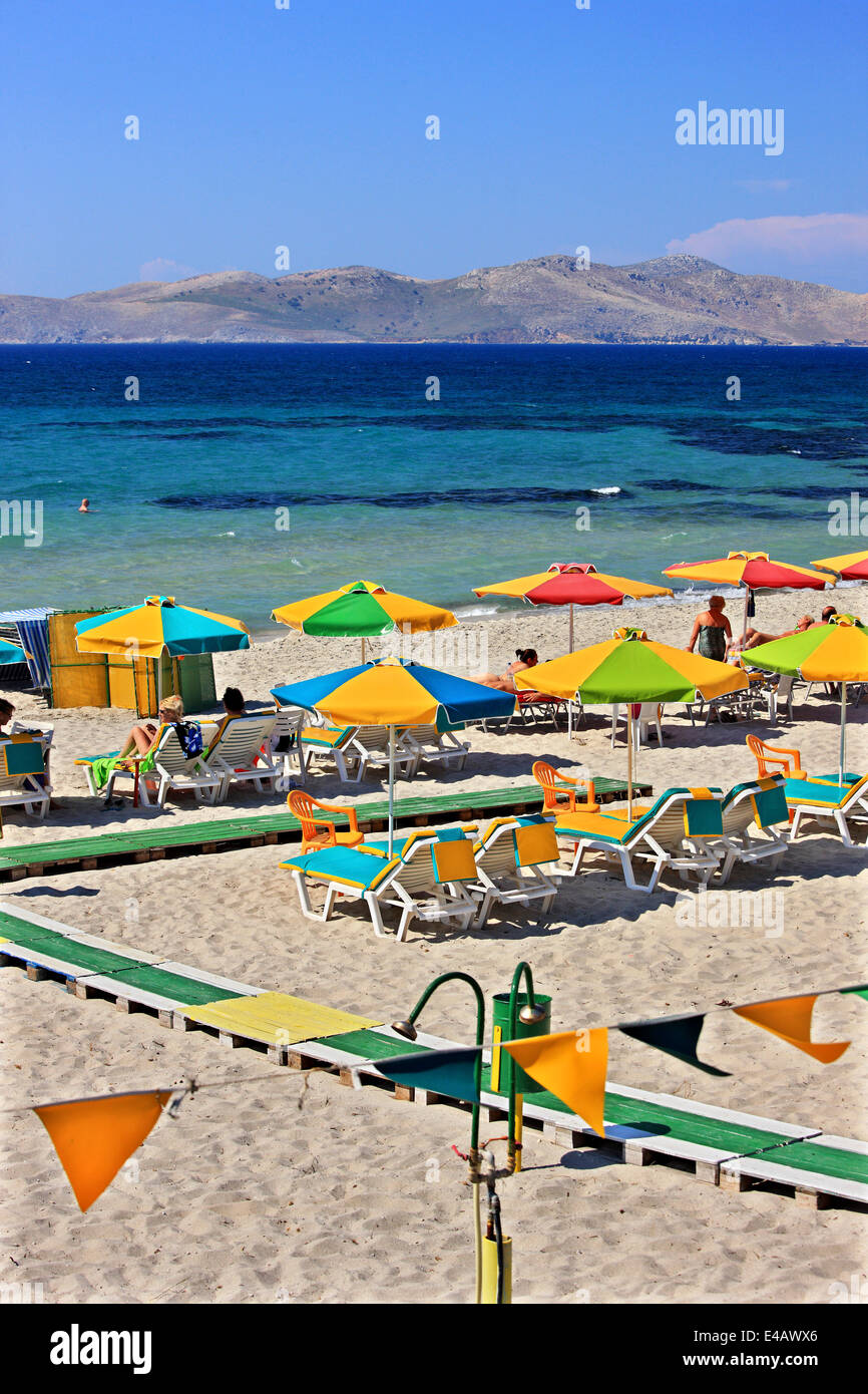 Spiaggia organizzata a Marmari, isola di Kos, Dodecanneso, Mar Egeo, Grecia. Foto Stock