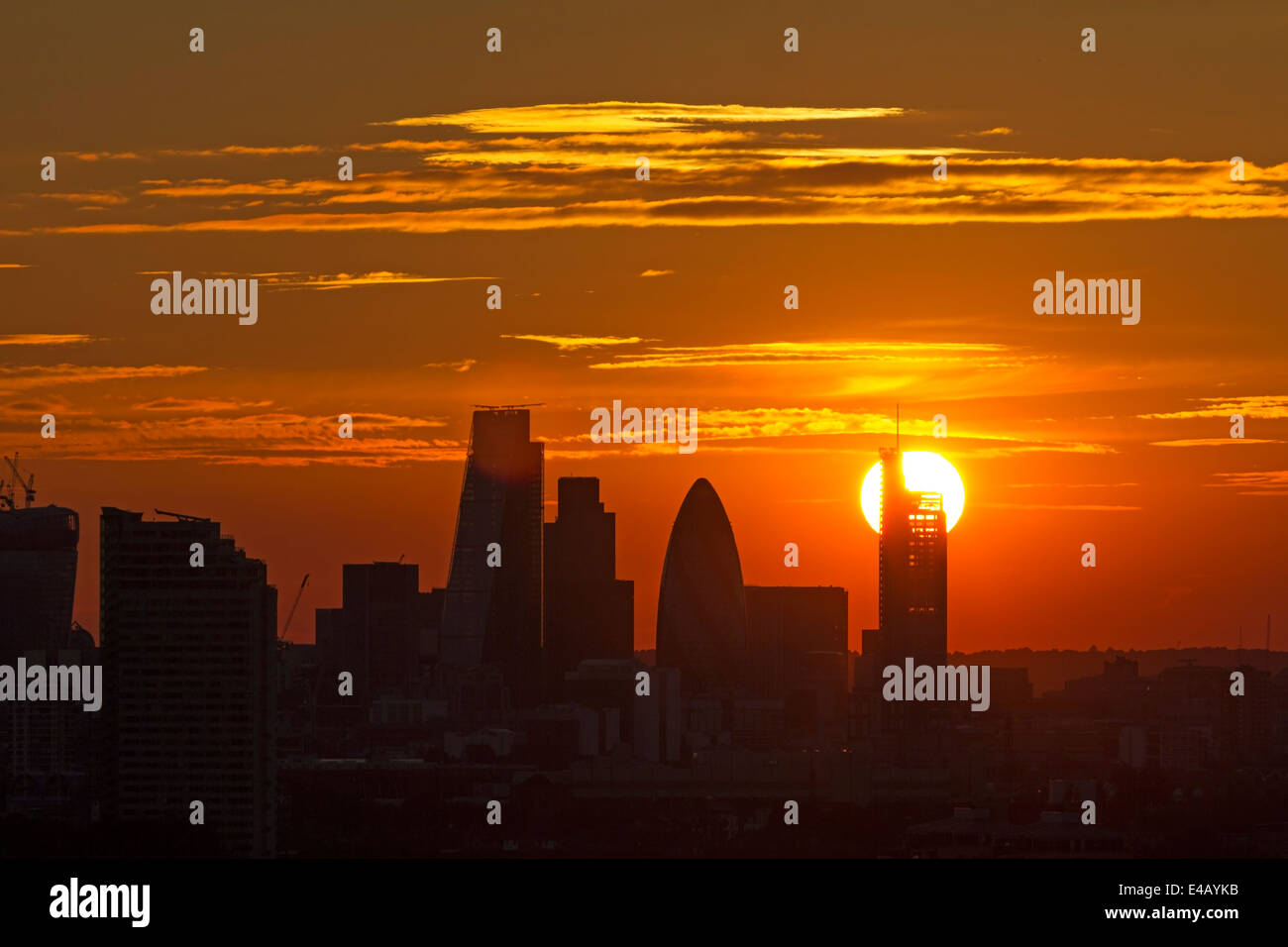 Città di Londra vista dal parco di Greenwich. Foto Stock