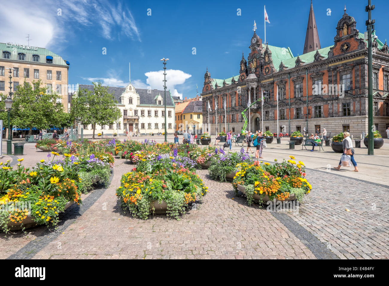 La grande piazza e il vecchio municipio di Malmo, Svezia Foto Stock