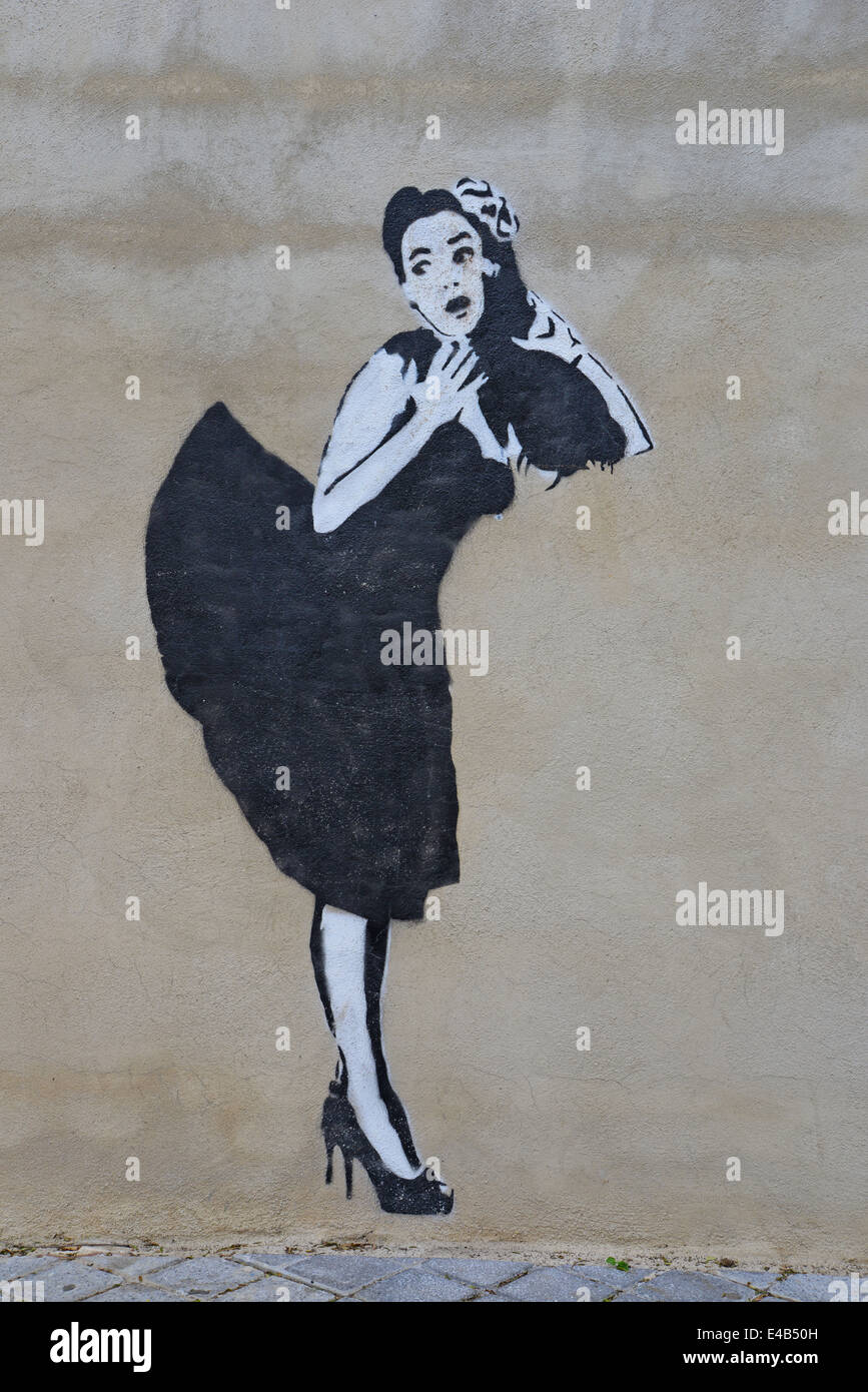 "Banksy' murale sulla parete, Altea, Costa Blanca, Alicante provincia, il Regno di Spagna Foto Stock