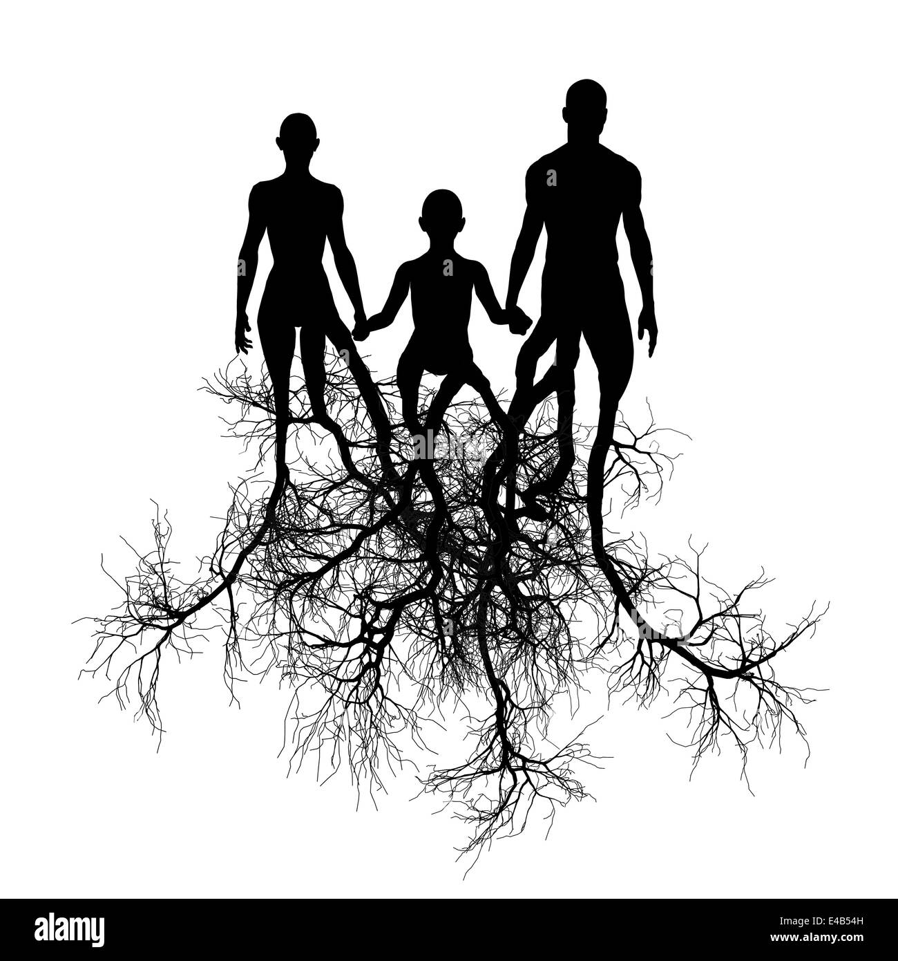 Famiglia con radici di albero Foto Stock