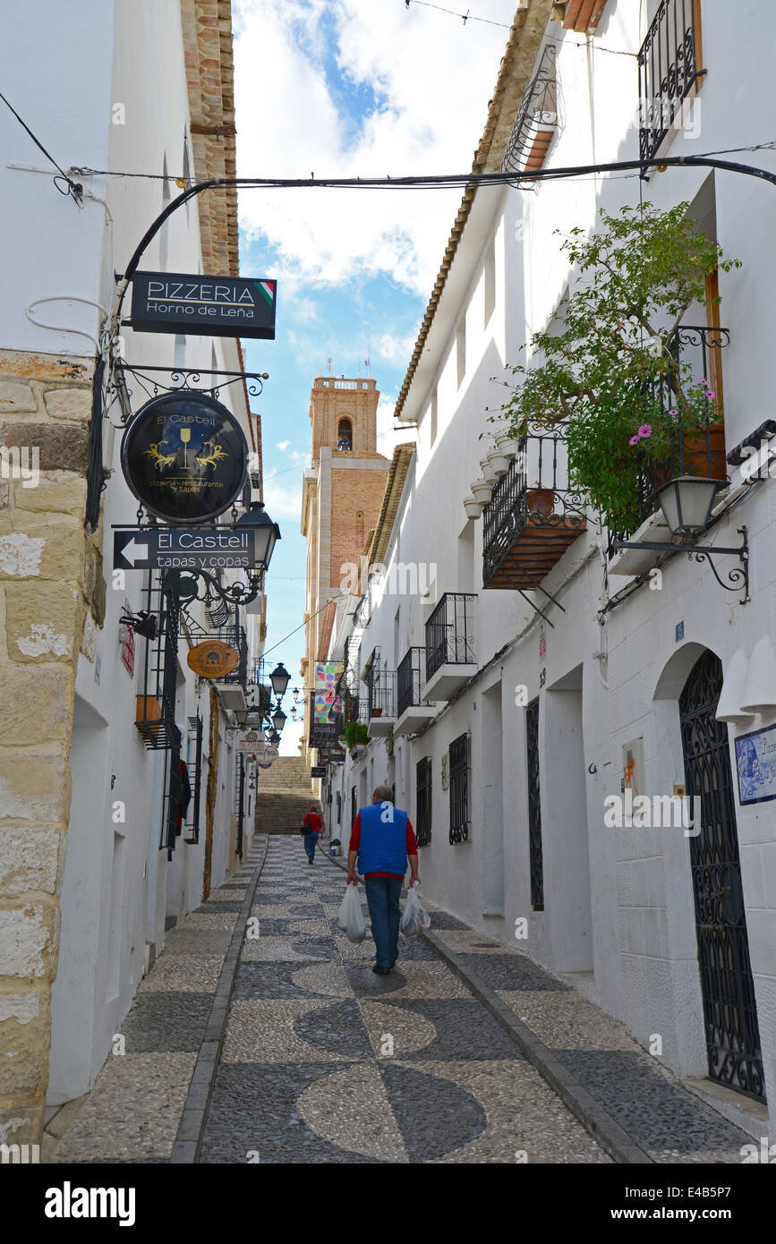 Carrer Major, Altea, Costa Blanca, Alicante provincia, il Regno di Spagna Foto Stock