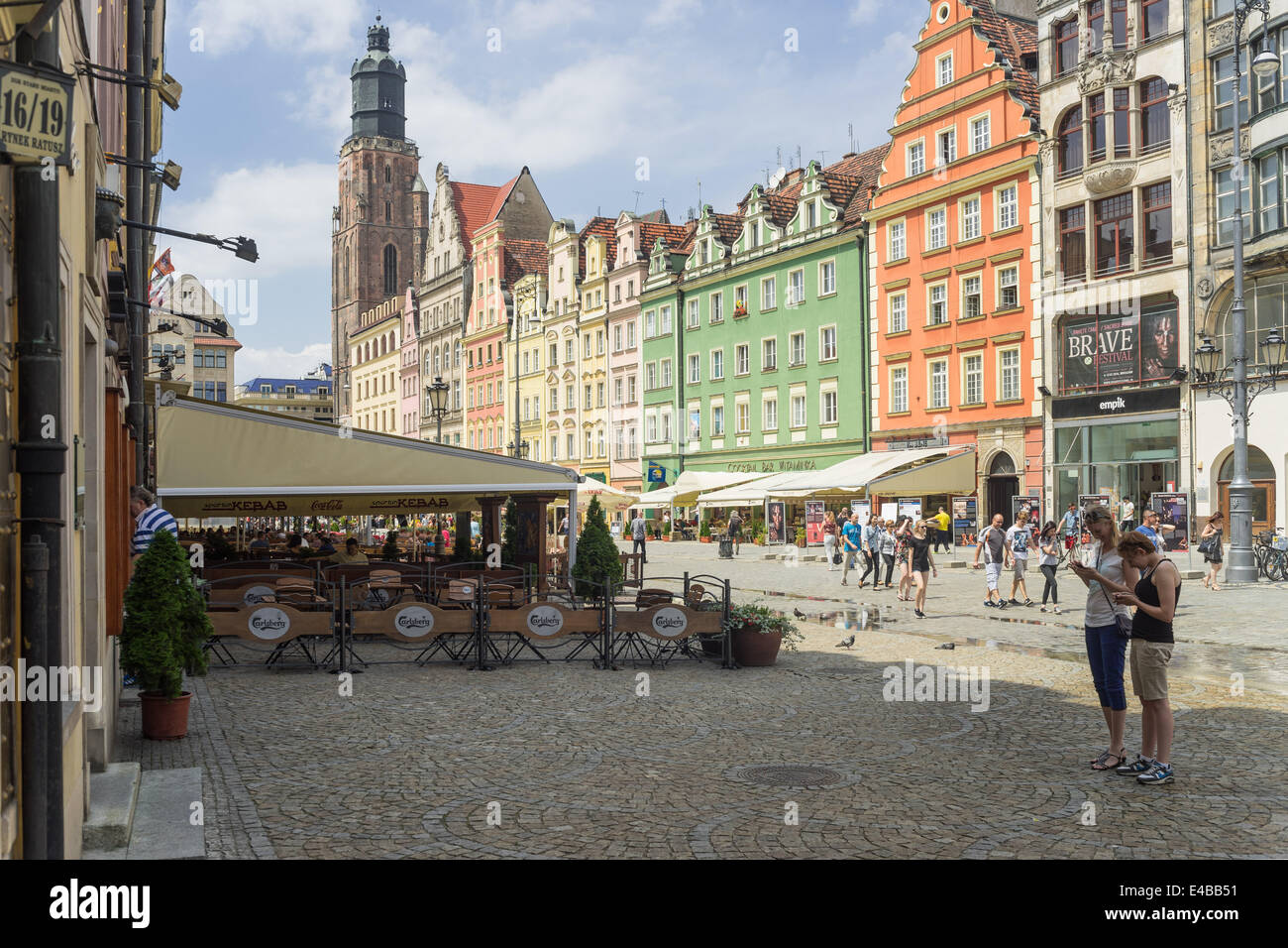 Wroclaw Vecchio Mercato in estate giornata di sole Foto Stock