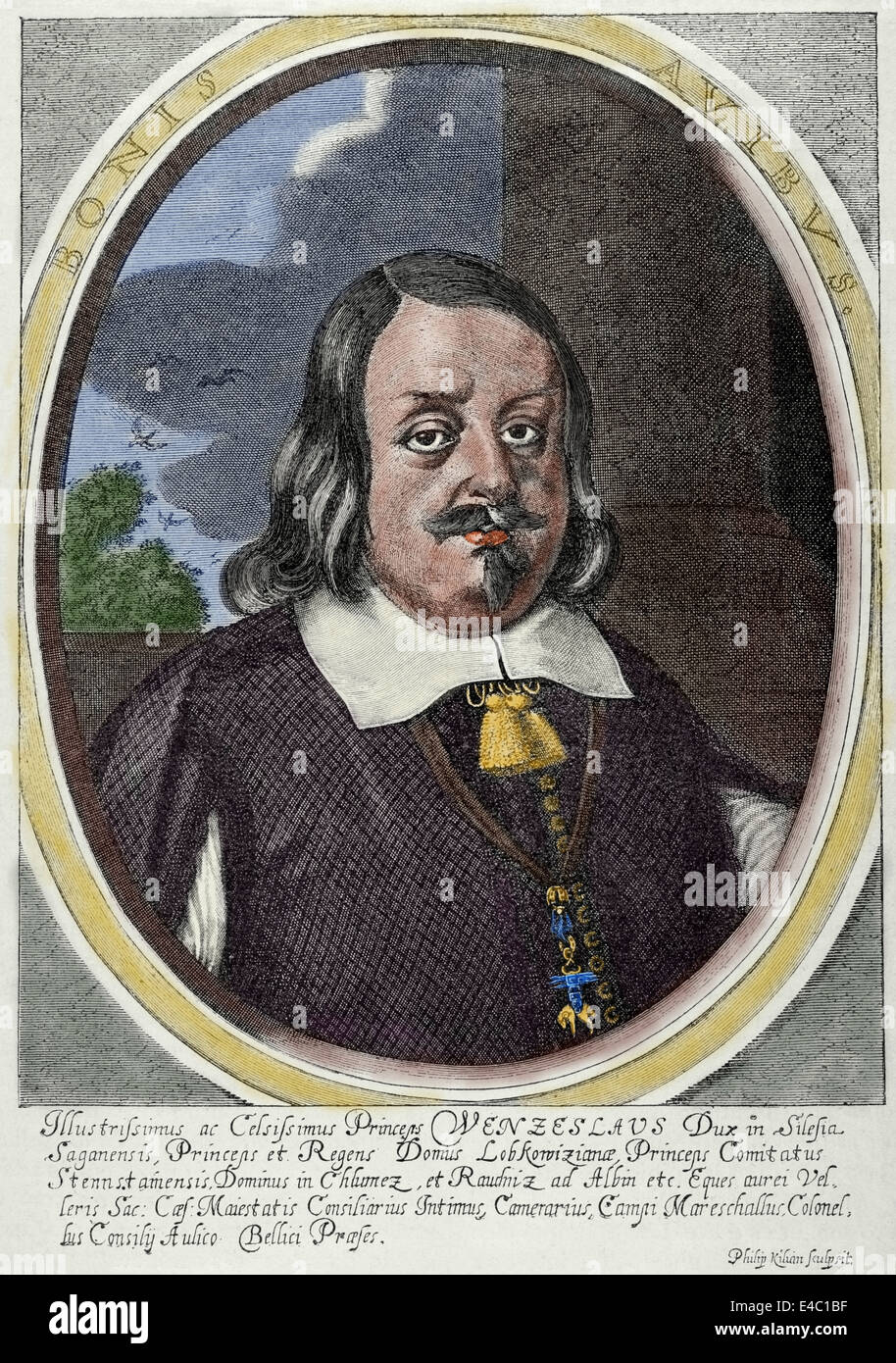 Vaclav Eusebio Frantisek, principe di Lobkowicz. (1609-1677). Bohemian militare e diplomatico. Ritratto. Incisione. Colorati. Foto Stock