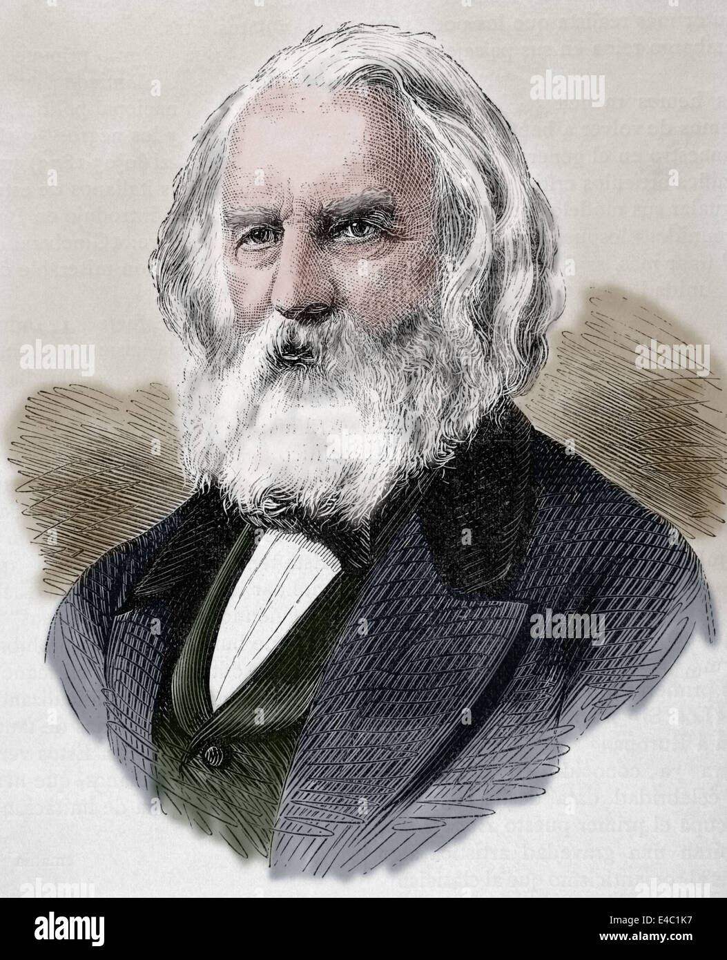 Henry Wadsworth Longfellow (1807 'Äì 1882). Poeta americano ed educatore. Incisione del XIX secolo. Colorati. Foto Stock