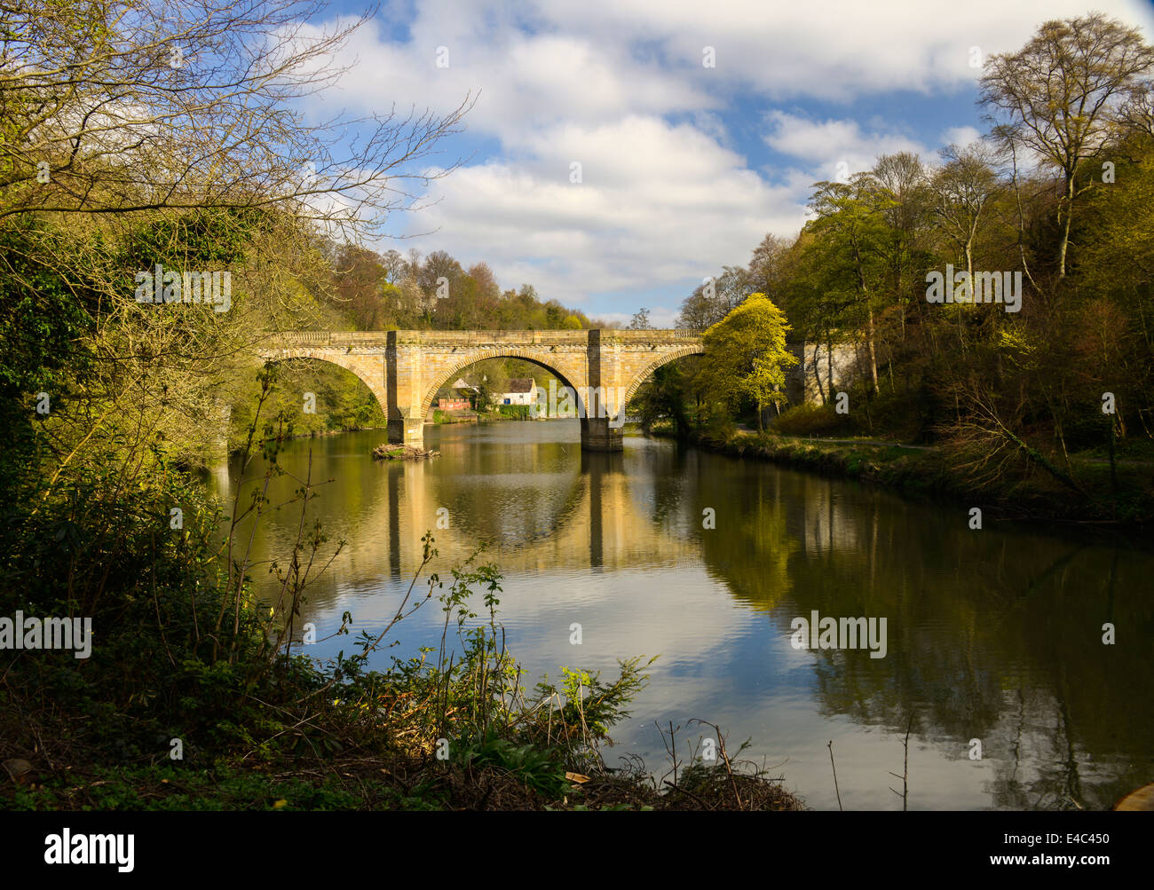 Prebends Bridge e Durham Scuola Casa in barca sul fiume usura Foto Stock