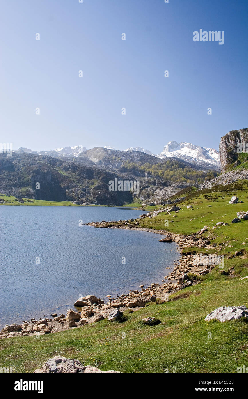 Lagos de Covadonga, Picos de Europa mountain, Cantabria e Asturias Provincia, Spagna Foto Stock