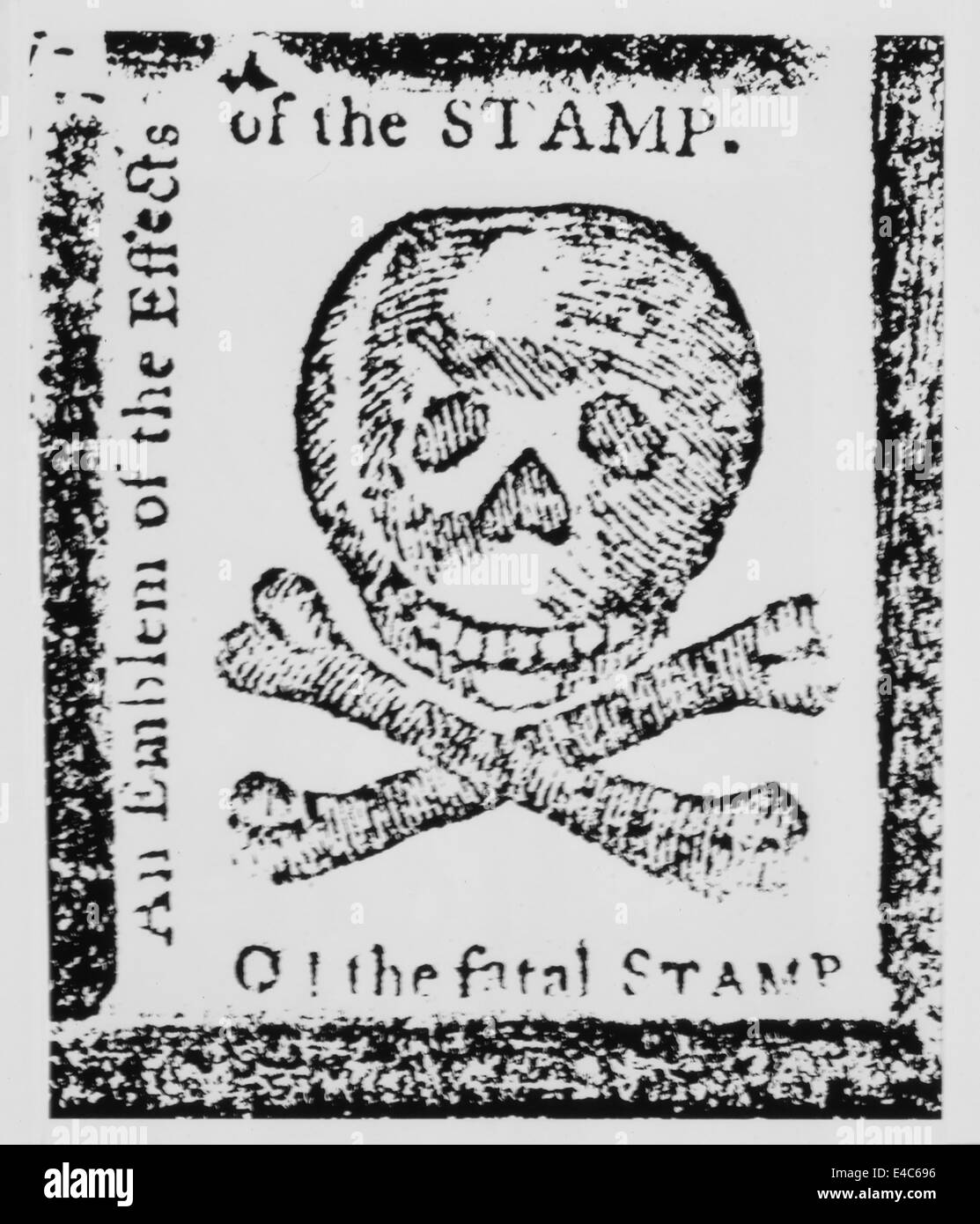 'O! Il timbro di fatale, emblema degli effetti del timbro', risposta coloniale per la Stamp Act, pubblicato in Pennsylvania Journal, 1765 Foto Stock