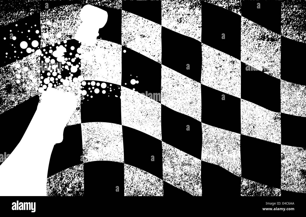 Una sporca grunge fx gara a scacchi bandiera con una ghirlanda vincitore Foto Stock