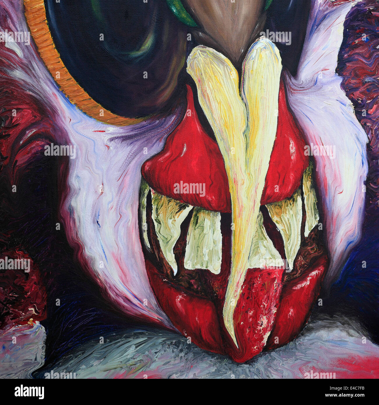 Fotografia di un dipinto di un demone-come faccia. Foto Stock