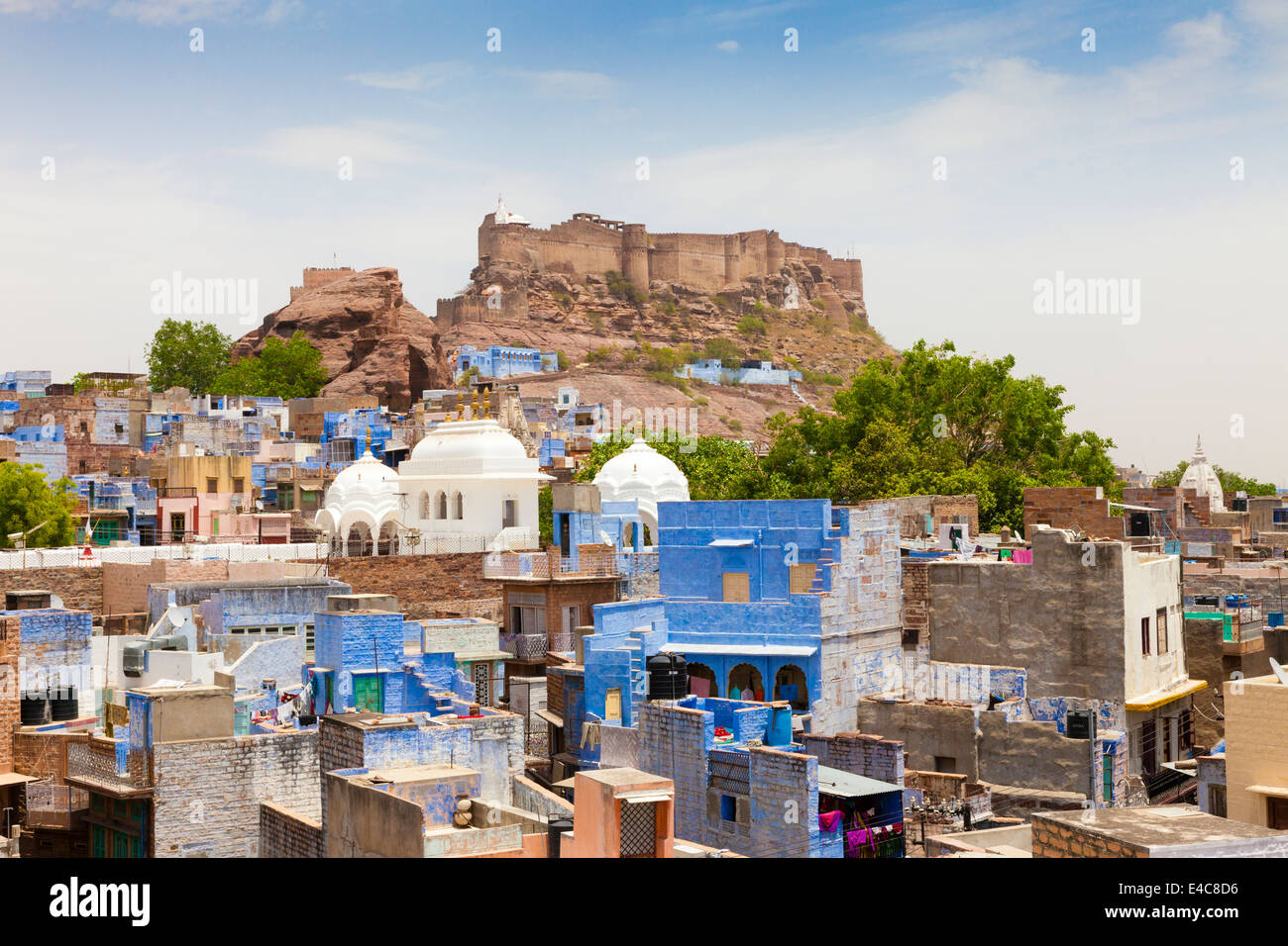 Vista della città di Jodhpur e Forte Mehrangarh, Jodhpur, Rajasthan, India Foto Stock
