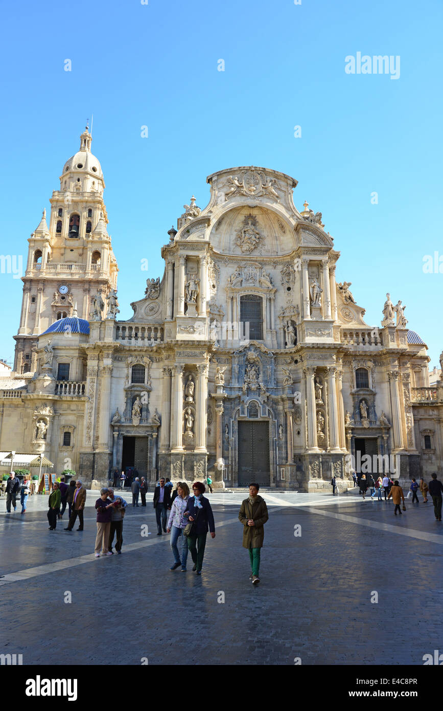 La facciata barocca della Cattedrale di Murcia, Plaza Il Cardinale Belluga, Murcia, La regione di Murcia, il Regno di Spagna Foto Stock