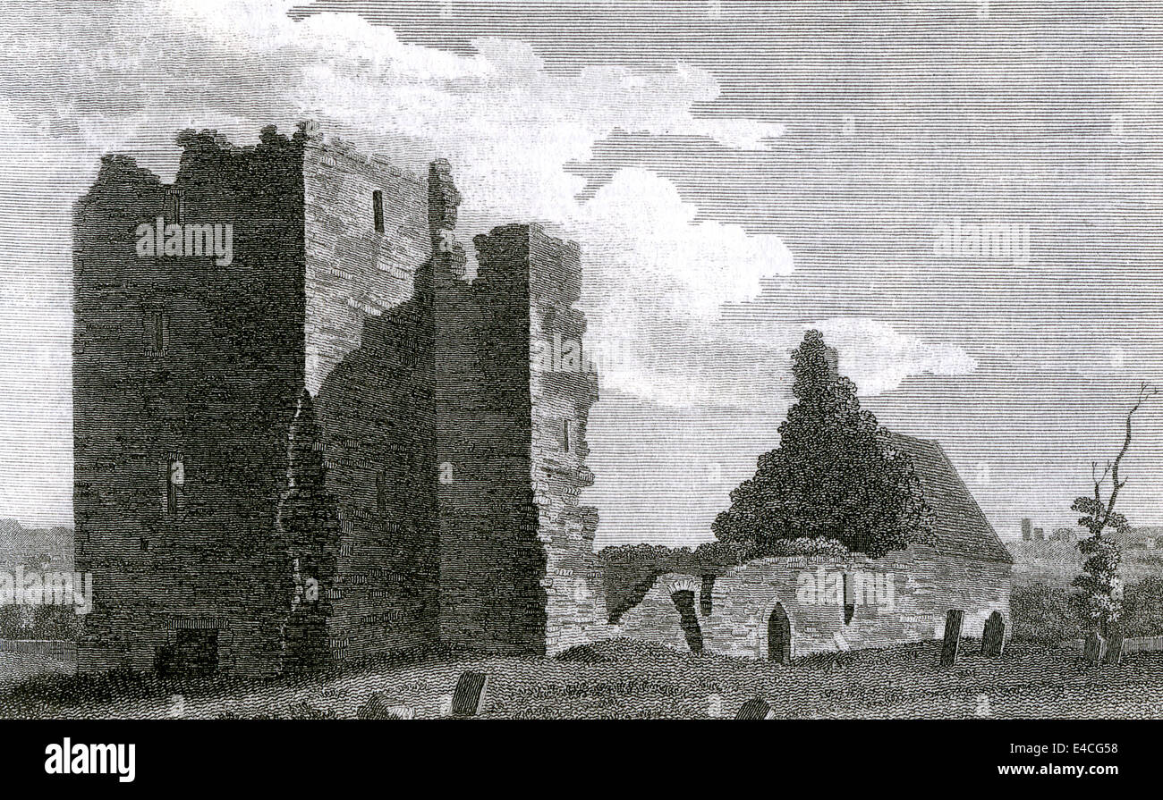 Collina di Tara , nella contea di Meath, Irlanda. Incisione in stile vittoriano della chiesa medievale Foto Stock