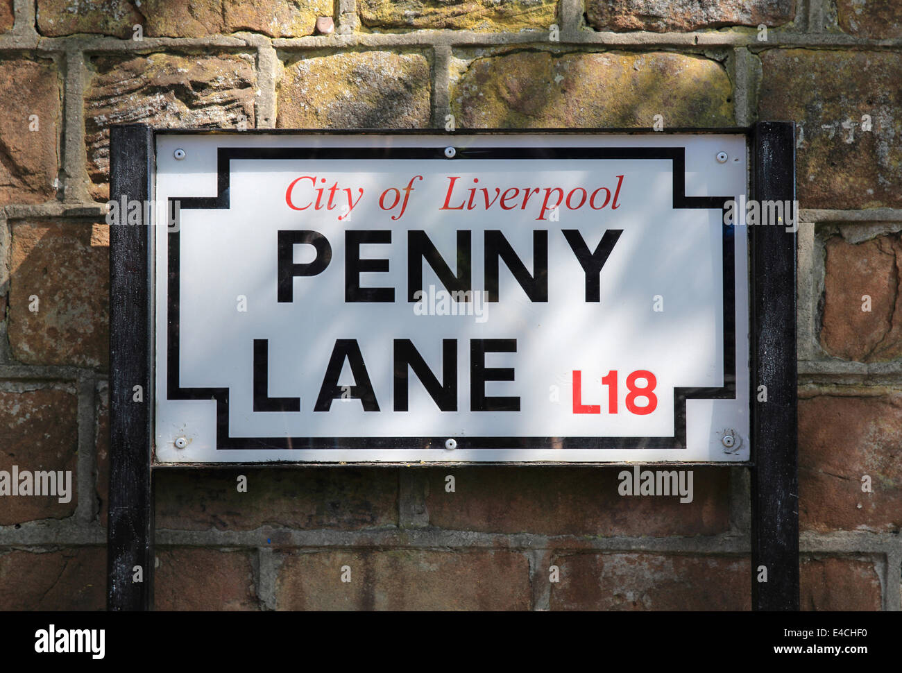 Il segno per Penny Lane, della fama dei Beatles, a Liverpool, L18, Merseyside, NW England, Regno Unito Foto Stock