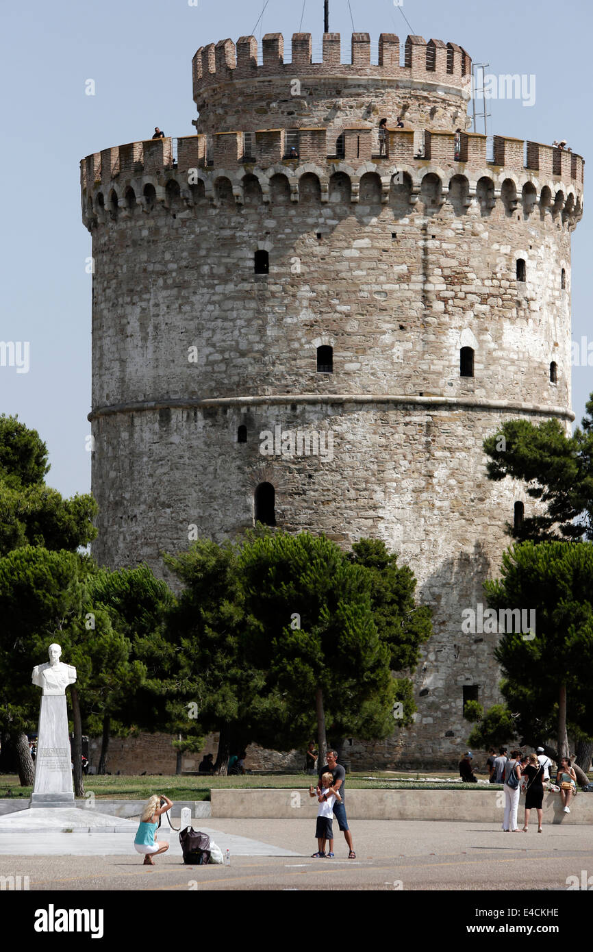 Il punto di riferimento di Salonicco, la Torre Bianca. La Grecia settentrionale Foto Stock