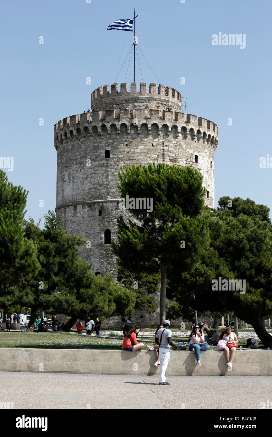 Il punto di riferimento di Salonicco, la Torre Bianca. La Grecia settentrionale Foto Stock