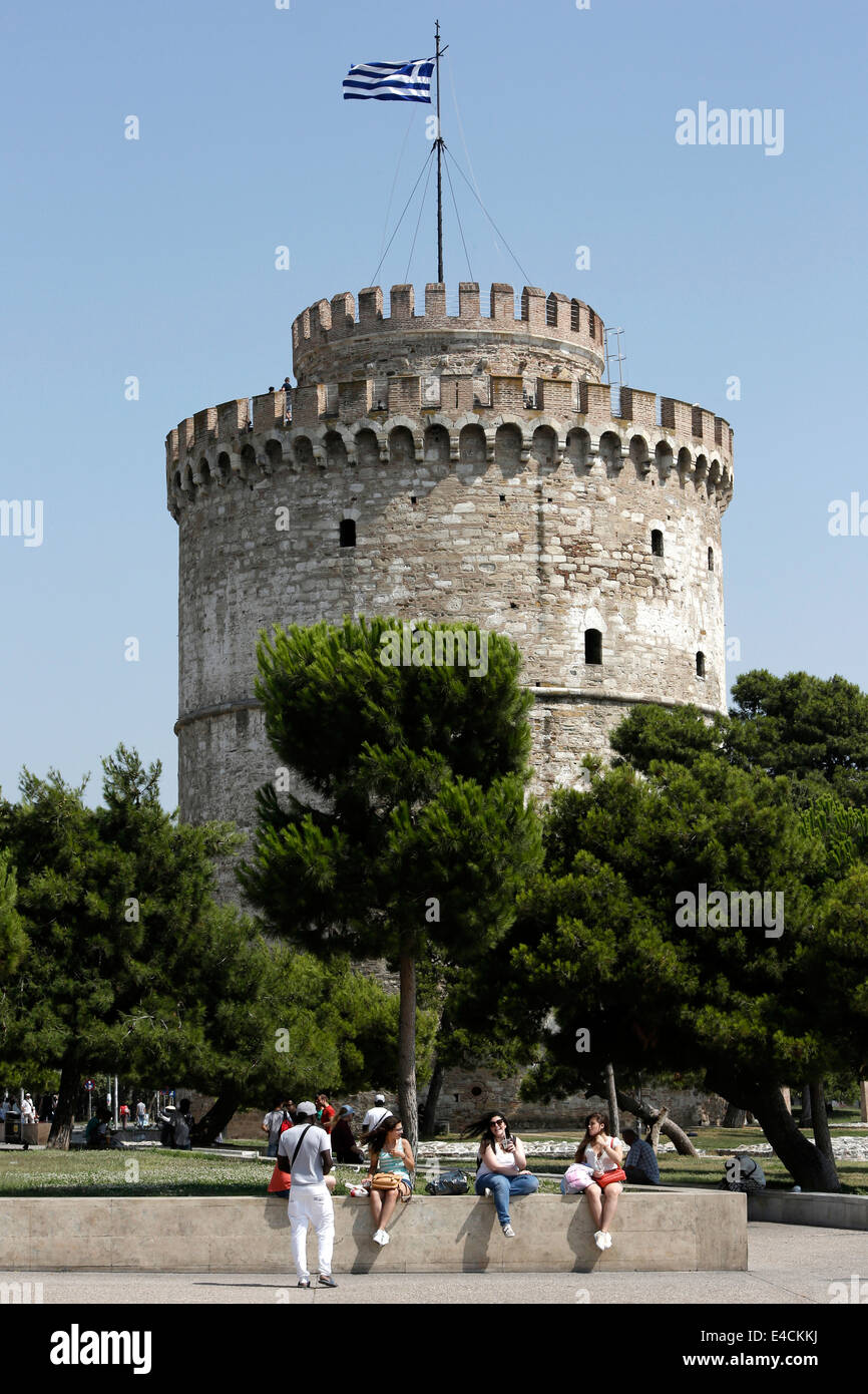 Il punto di riferimento di Salonicco, la Torre Bianca. La Grecia settentrionale Foto Stock