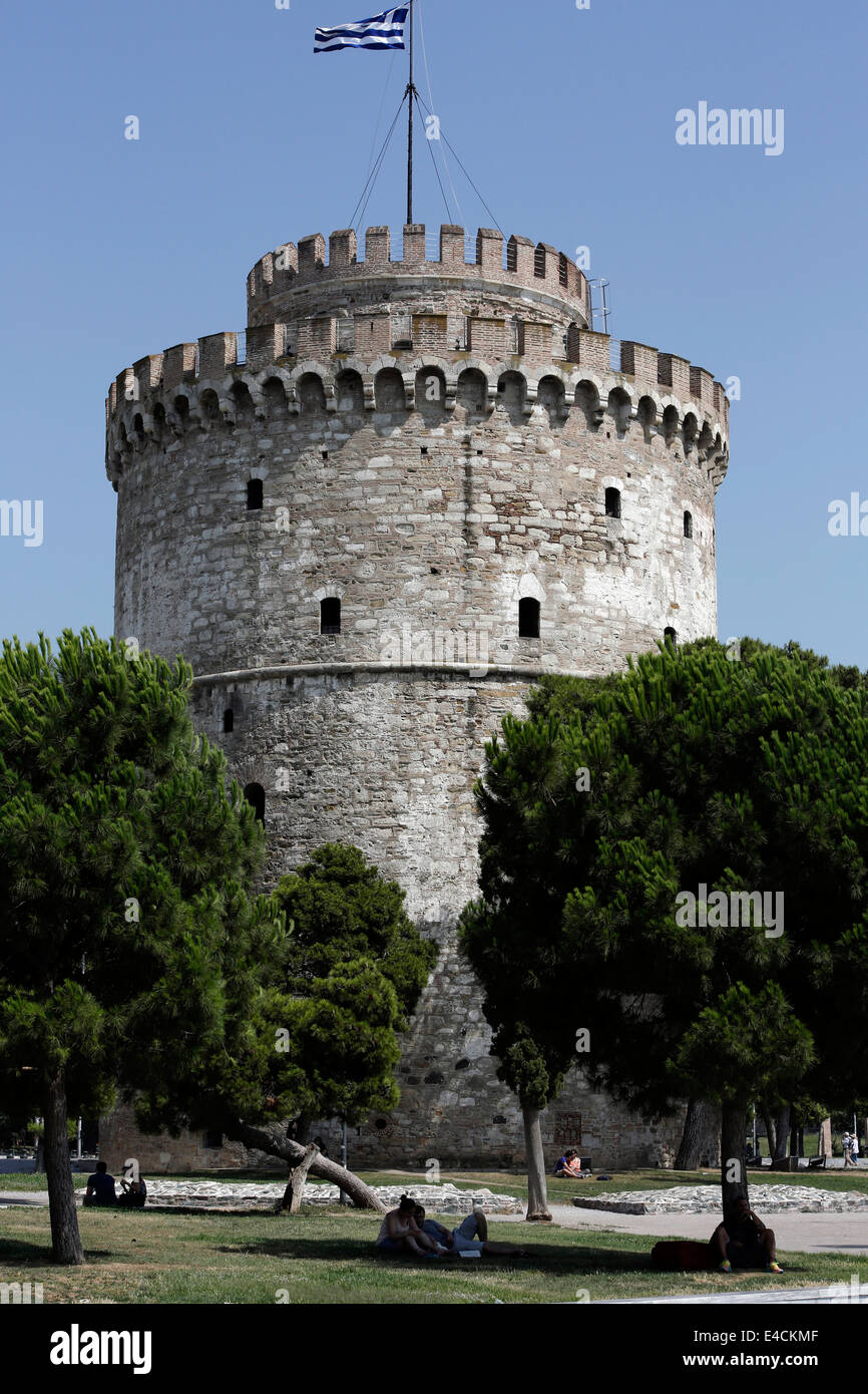 Il punto di riferimento di Salonicco, la Torre Bianca. La Grecia settentrionale Foto Stock