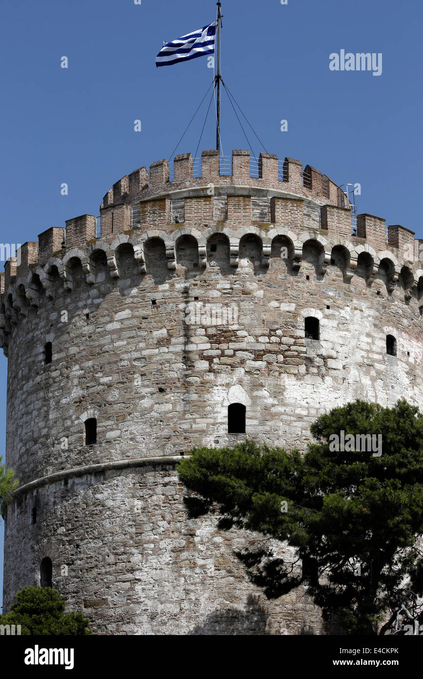 Il punto di riferimento di Salonicco, la Torre Bianca. La Grecia settentrionale Foto Stock