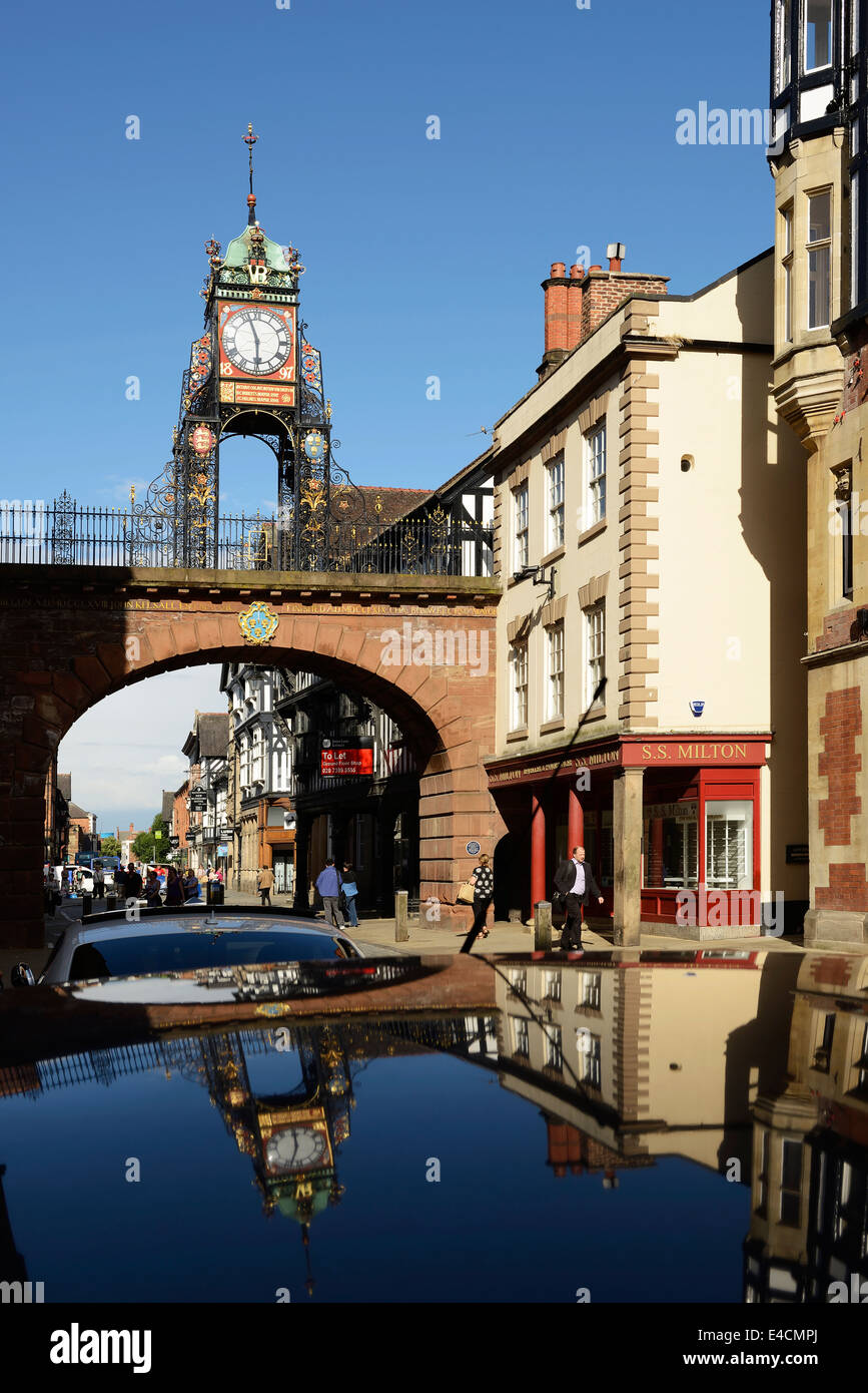 Il Eastgate Clock in Chester city centre REGNO UNITO Foto Stock