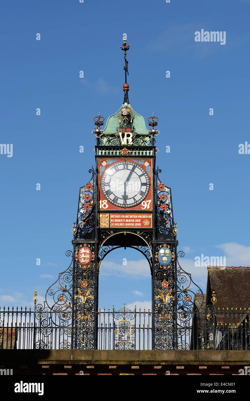 Il Eastgate Clock in Chester city centre REGNO UNITO Foto Stock