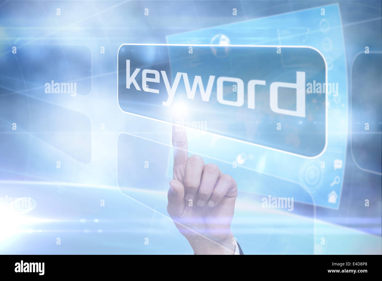 Imprenditore puntando alla parola per parola chiave Foto Stock