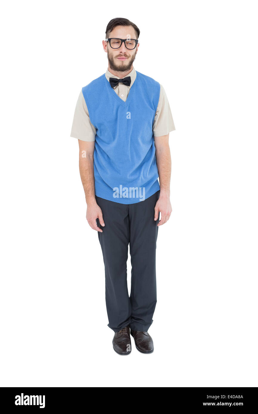 Geeky hipster indossa un maglione vest Foto Stock