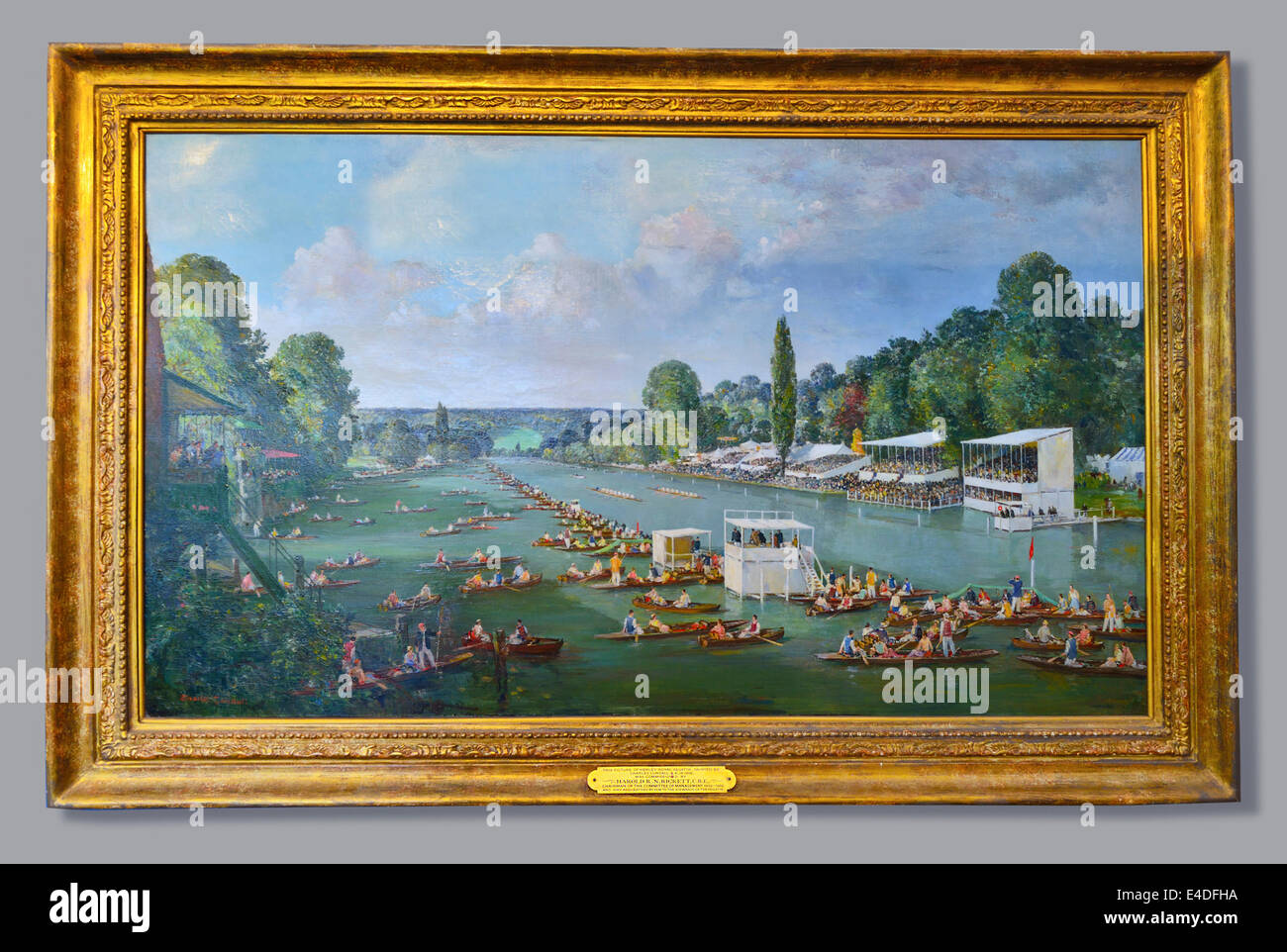 Pittura della prima regata di Henley nel 1839 più successivamente chiamata regata reale di Henley con il patrocinio reale, Henley-on-Thames, Oxfordshire, Inghilterra, Regno Unito Foto Stock