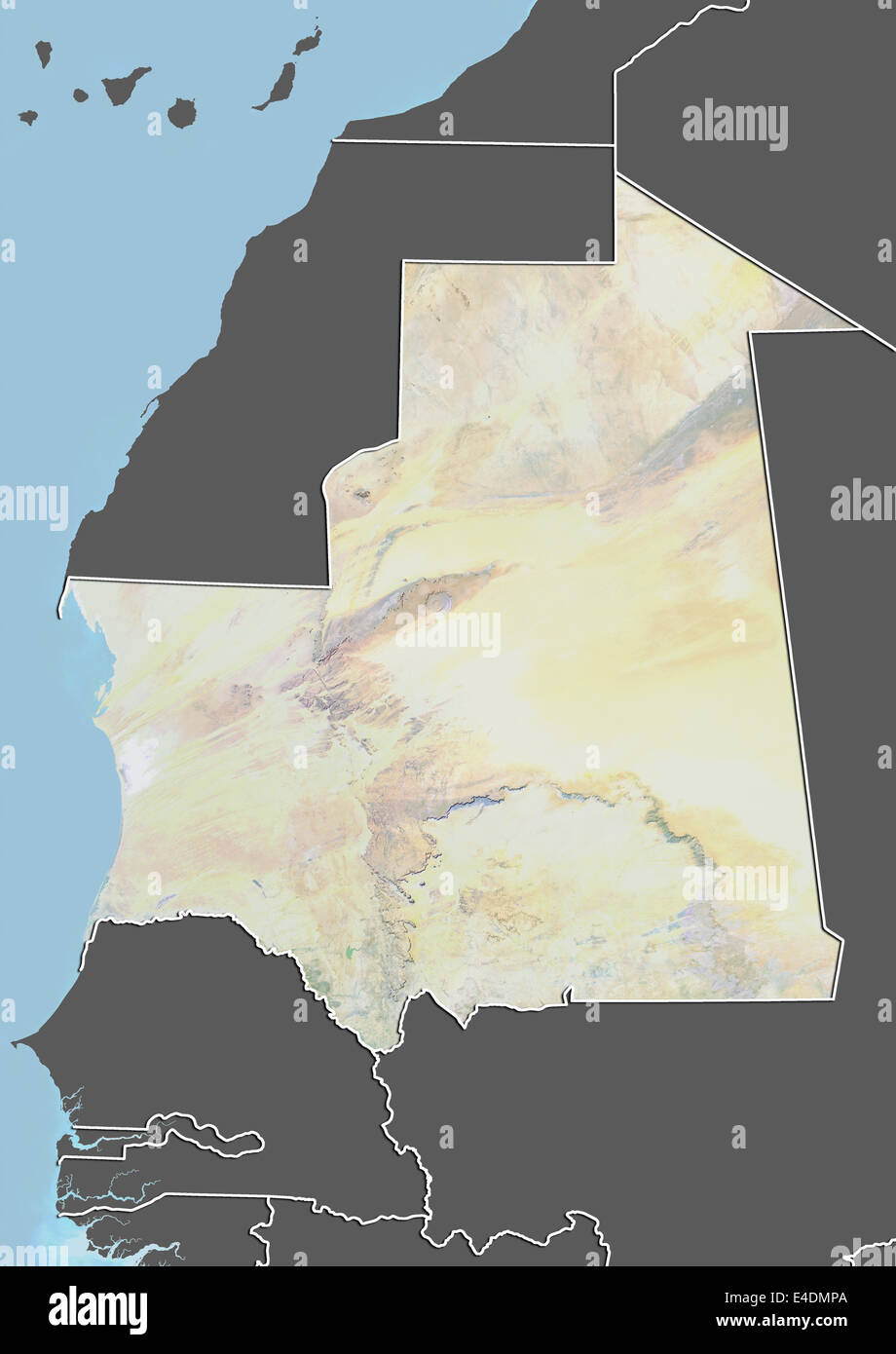 La Mauritania, carta in rilievo con bordo e maschera Foto Stock