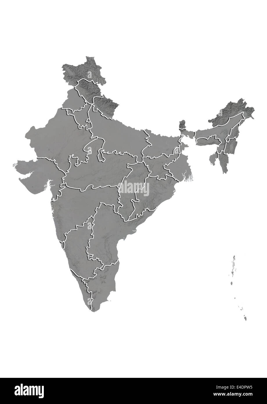 India, Rilievo mappa con i confini di stato Foto Stock
