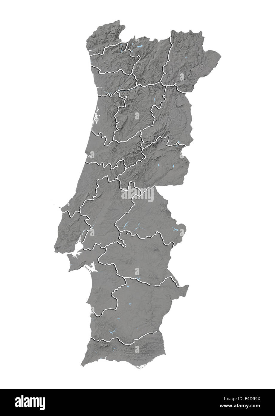 Il Portogallo, Rilievo mappa con i confini del distretto Foto Stock