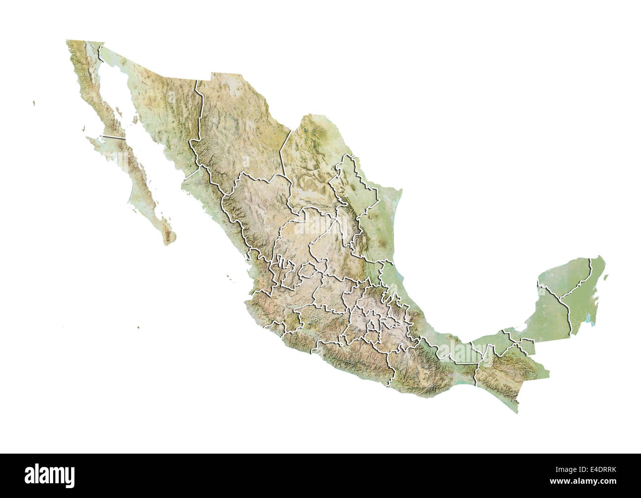 Messico, carta in rilievo con confini di stato Foto Stock
