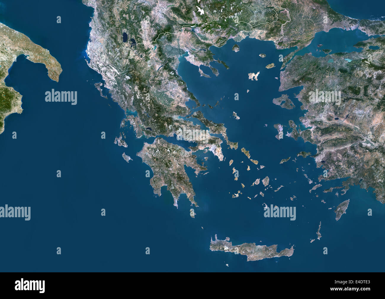 La Grecia, Europa, True Color satellitare immagine con bordo. Vista satellitare della Grecia (con bordi). Questa immagine è stata compilata dal da Foto Stock