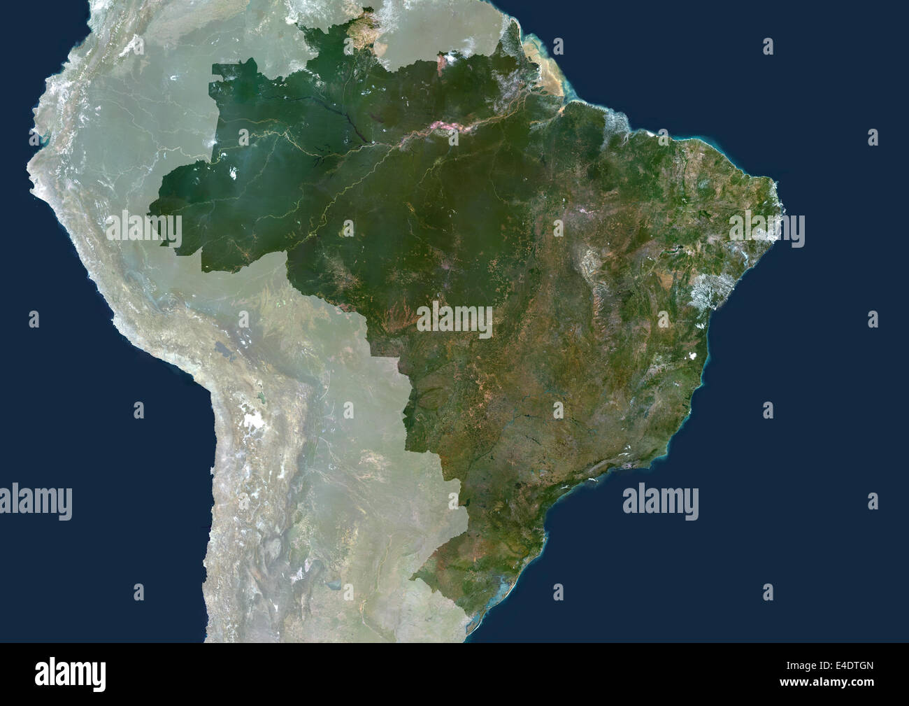 Il Brasile, True Color satellitare immagine con maschera. Il Brasile, true color satellitare immagine con maschera questa immagine è stata elaborata sulla base dei dati di un Foto Stock
