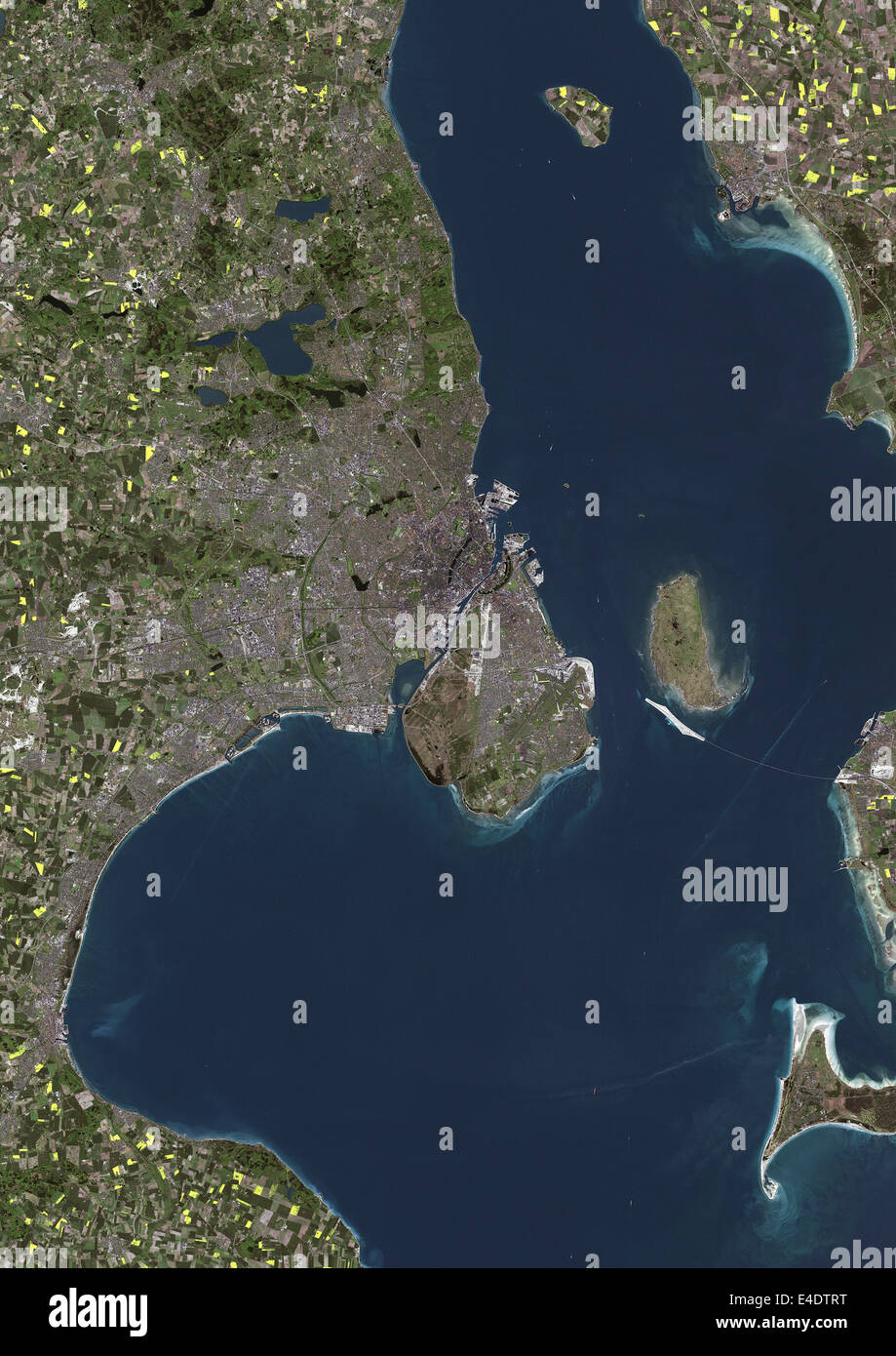 Copenhagen, Danimarca, True Color immagine satellitare. Copenhagen, Danimarca. True color satellitare immagine di Copenhagen, città capitale o Foto Stock