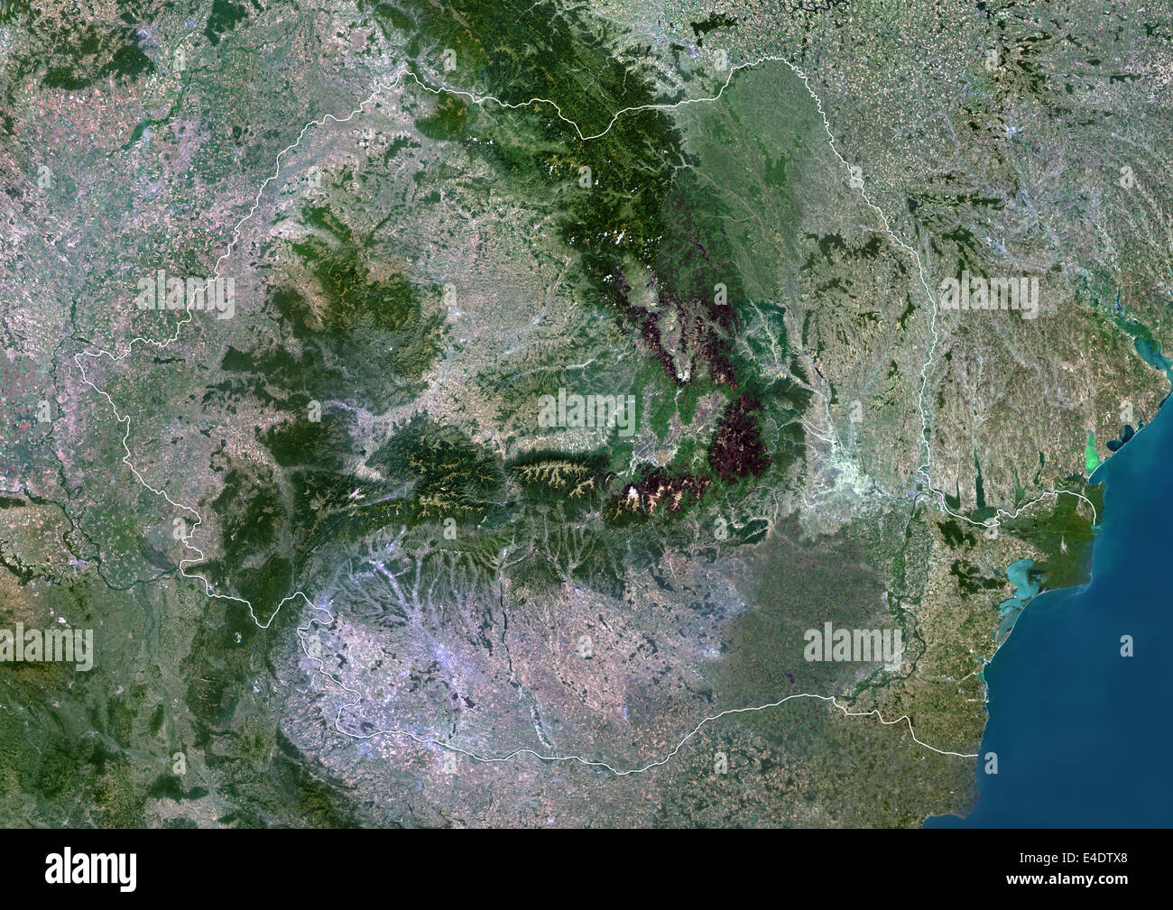 La Romania, Europa, True Color satellitare immagine con bordo. Vista satellitare della Romania (con bordi). Questa immagine è stata compilata dal Foto Stock