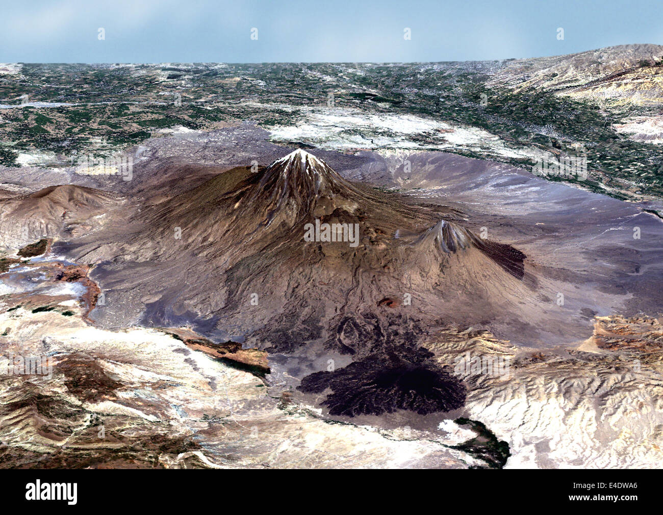 Vulcano Monte Ararat in 3D, Turchia, True Color satellitare immagine. 3D vero colore immagine satellitare del Vulcano Monte Ararat, un grande volca Foto Stock