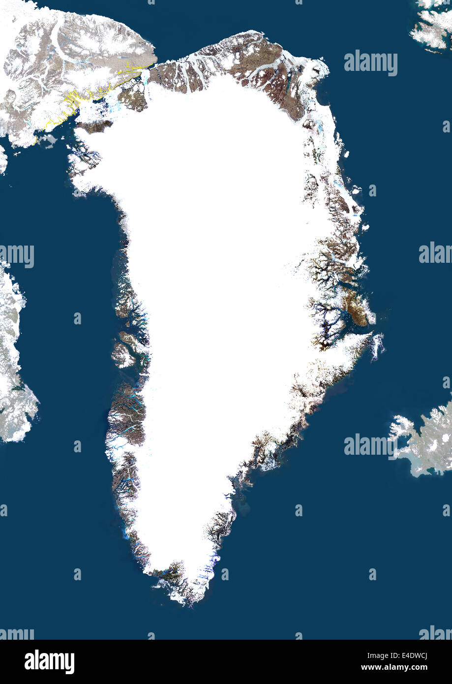 La Groenlandia, True Color satellitare immagine con bordo e maschera. Vista satellitare della Groenlandia (con bordo e maschera). Questa immagine è stata Foto Stock