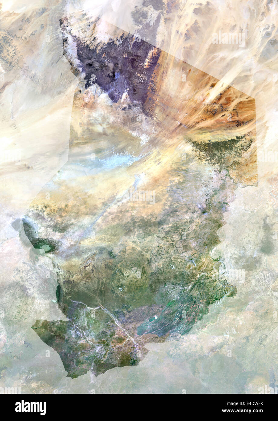 Il Ciad, Africa, True Color satellitare immagine con maschera. Vista satellitare del Ciad (con maschera). Questa immagine è stata elaborata sulla base dei dati acqui Foto Stock