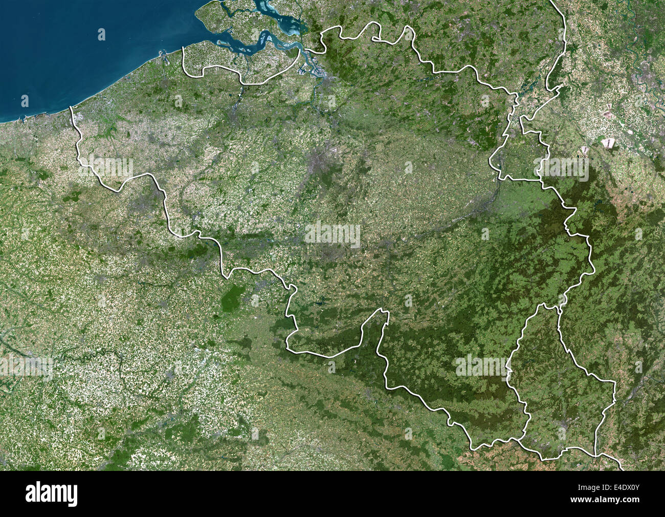 Belgio, True Color satellitare immagine con bordo Foto Stock