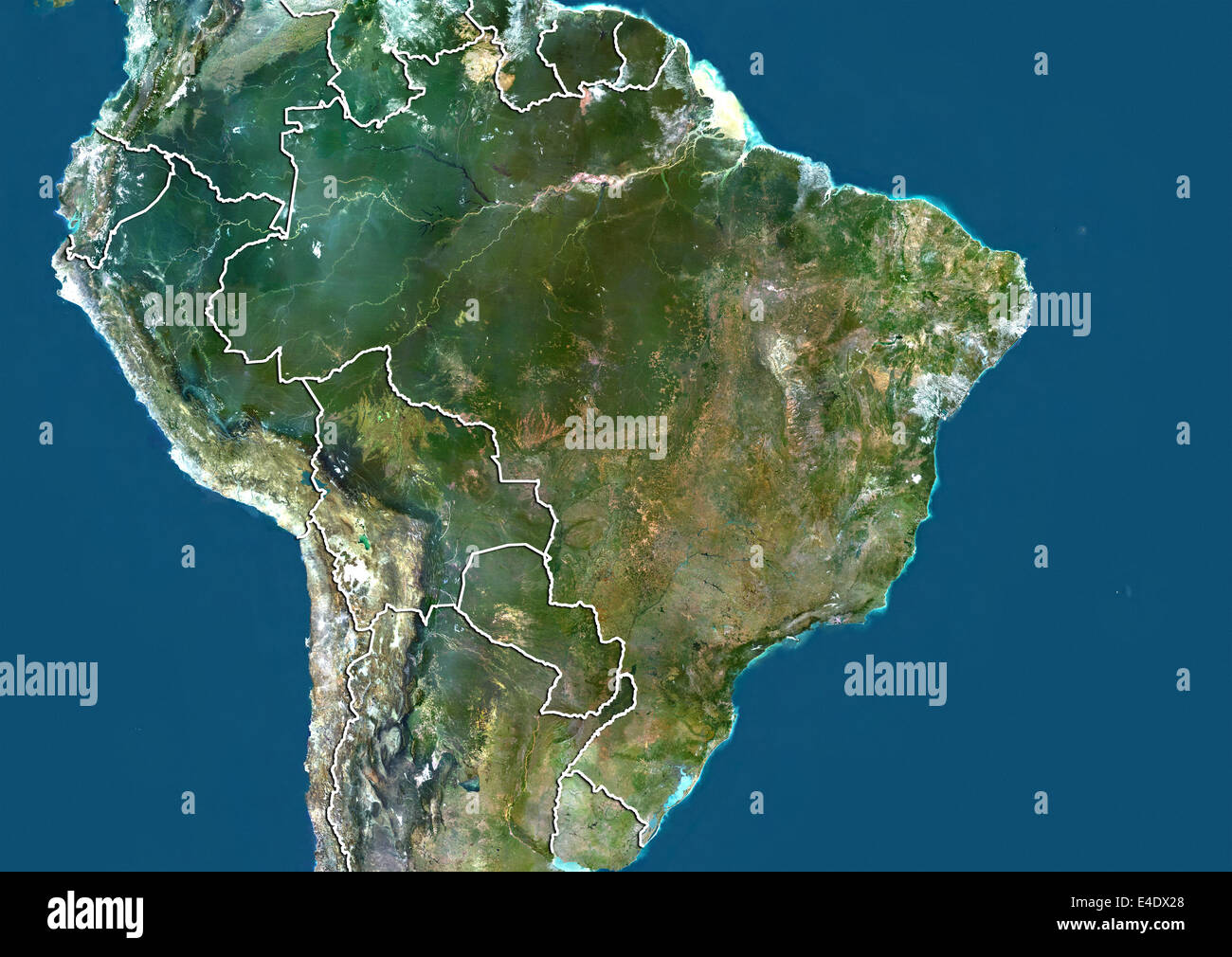 Il Brasile, True Color satellitare immagine con bordo Foto Stock