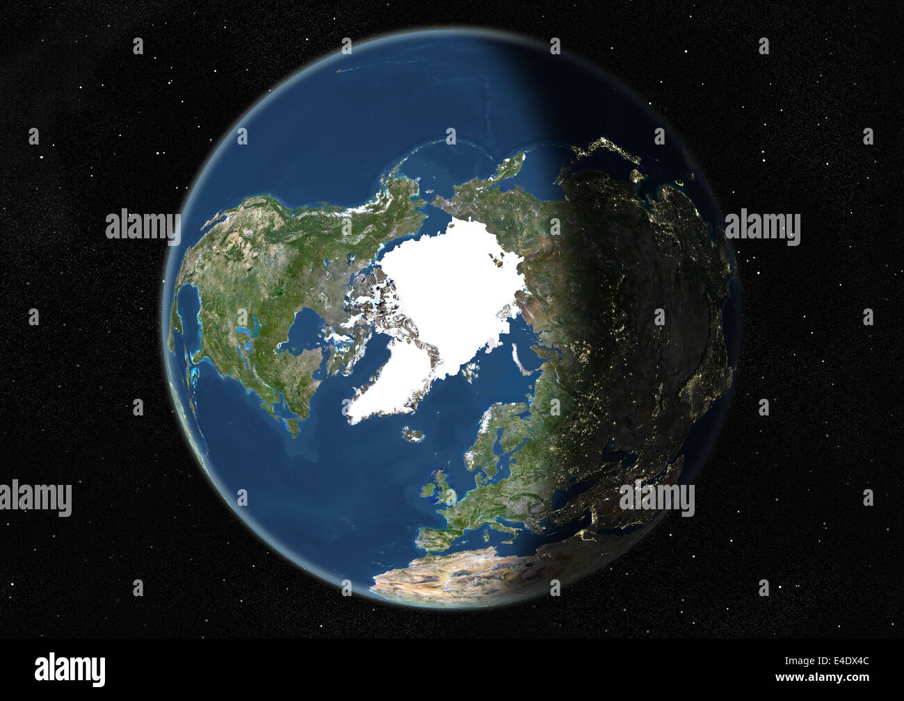 Mondo centrato sul polo nord, True Color immagine satellitare. True color  Immagine satellitare della terra centrata sul polo nord Foto stock - Alamy
