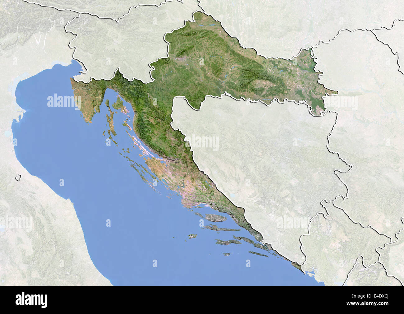 Croazia, immagine satellitare con effetto Bump, con bordo e maschera Foto Stock