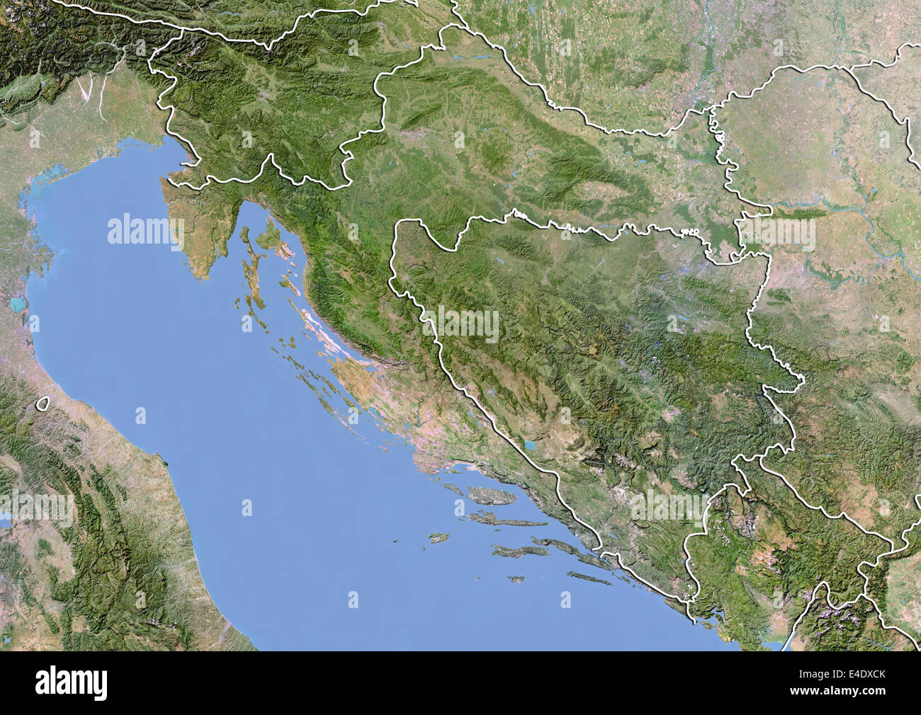 La Croazia e la Bosnia ed Erzegovina, immagine satellitare con effetto Bump, con bordo Foto Stock