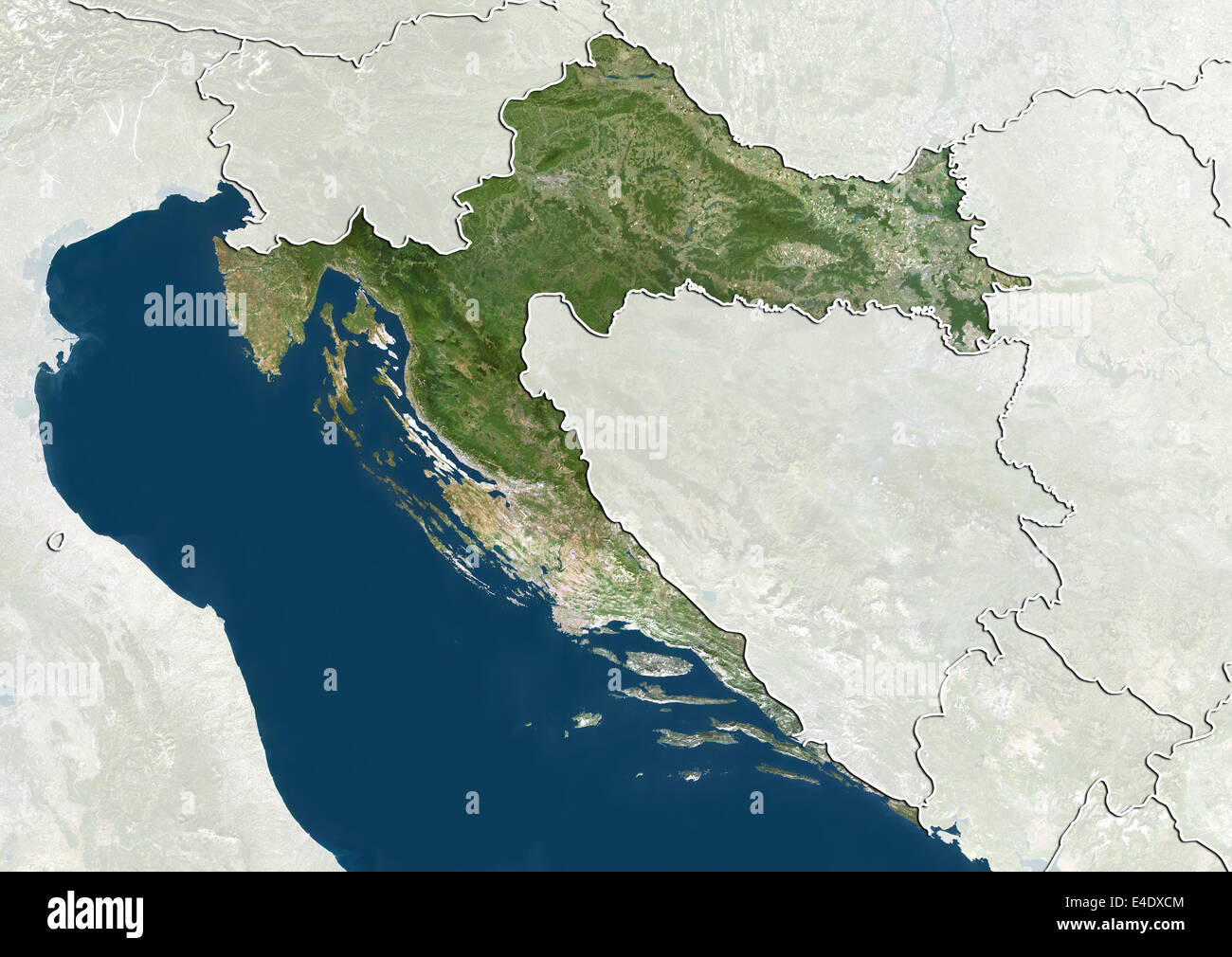 Croazia, True Color satellitare immagine con bordo e maschera Foto Stock