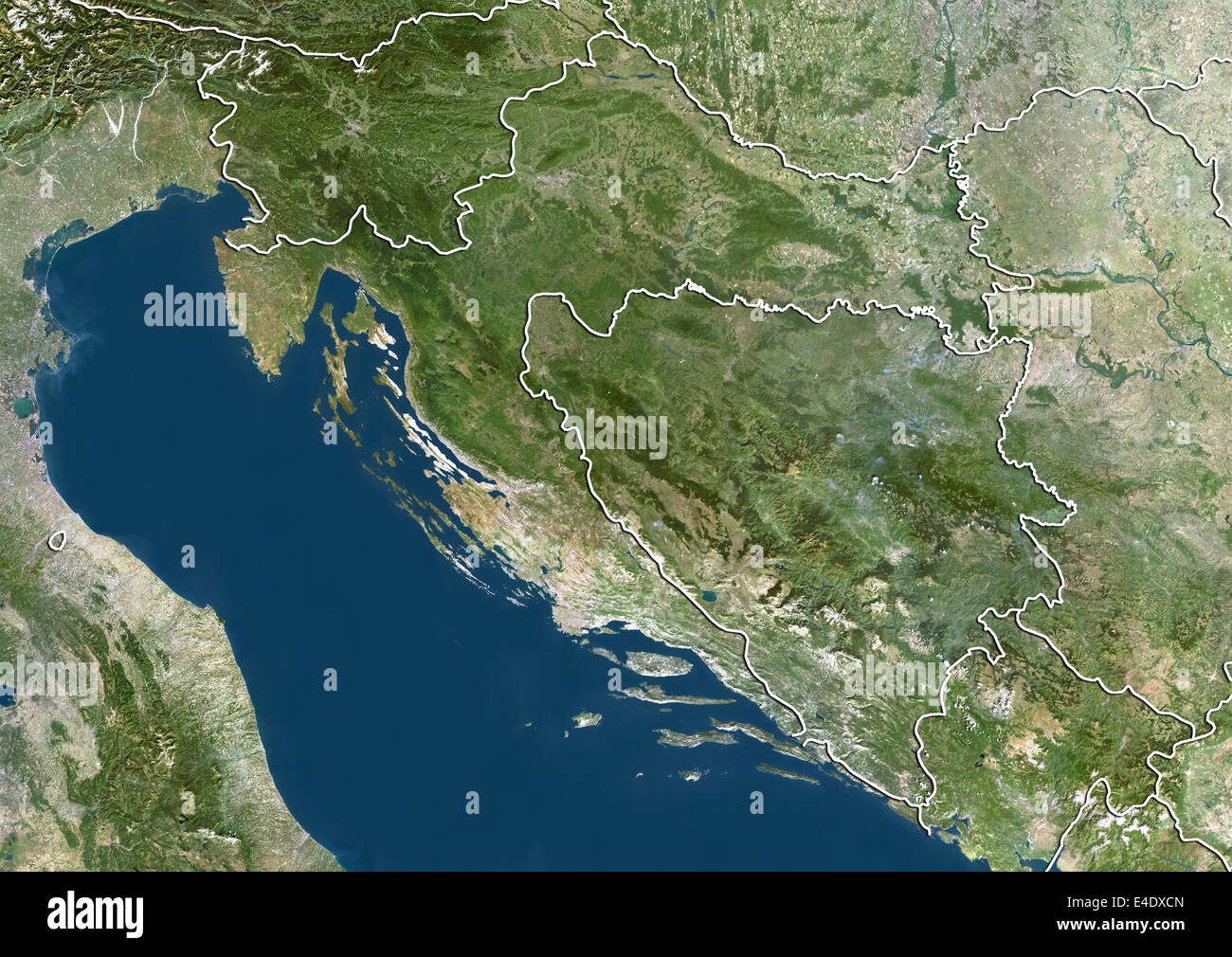 La Croazia e la Bosnia ed Erzegovina, True Color satellitare immagine con bordo Foto Stock