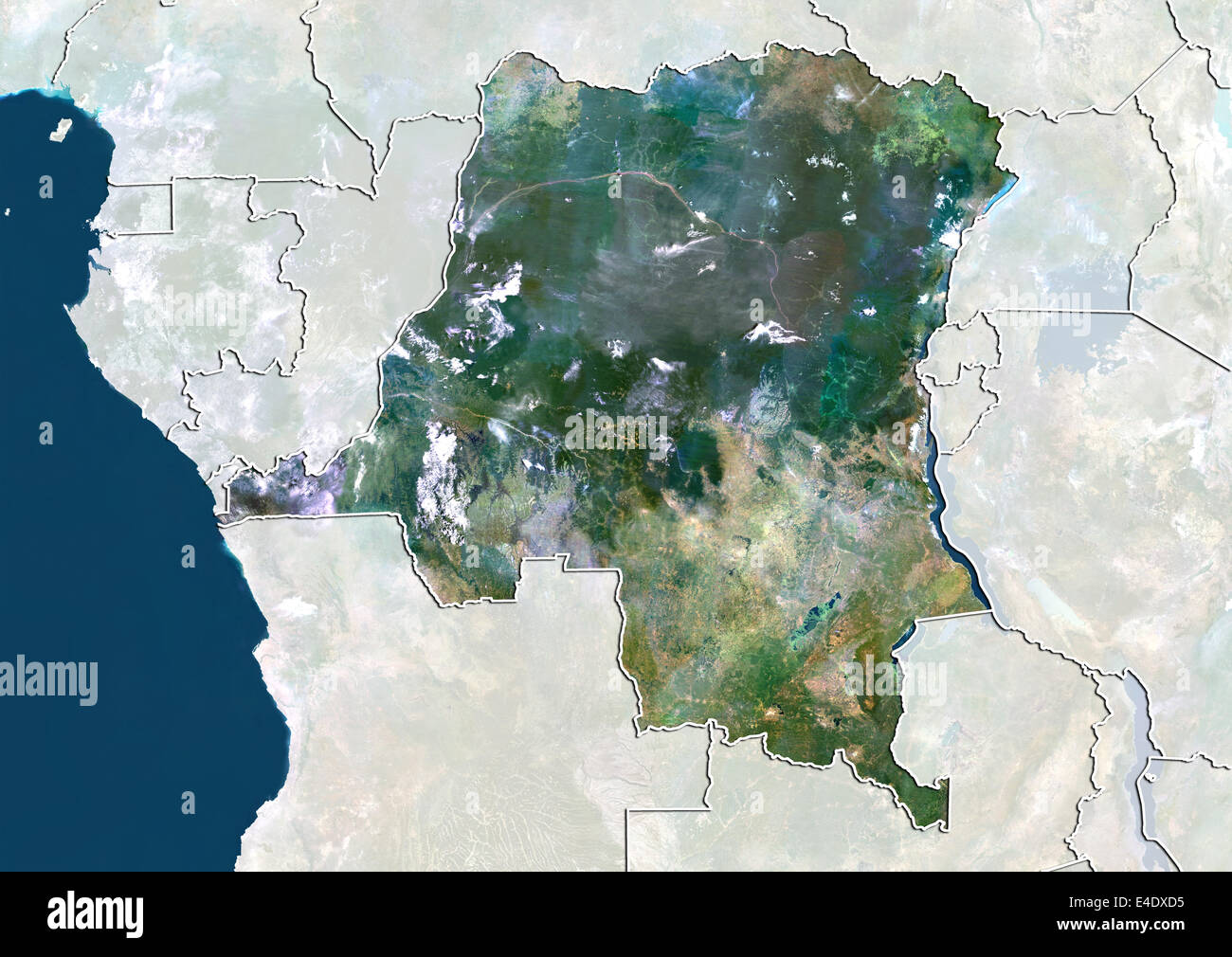 Repubblica democratica del Congo, True Color satellitare immagine con bordo e maschera Foto Stock