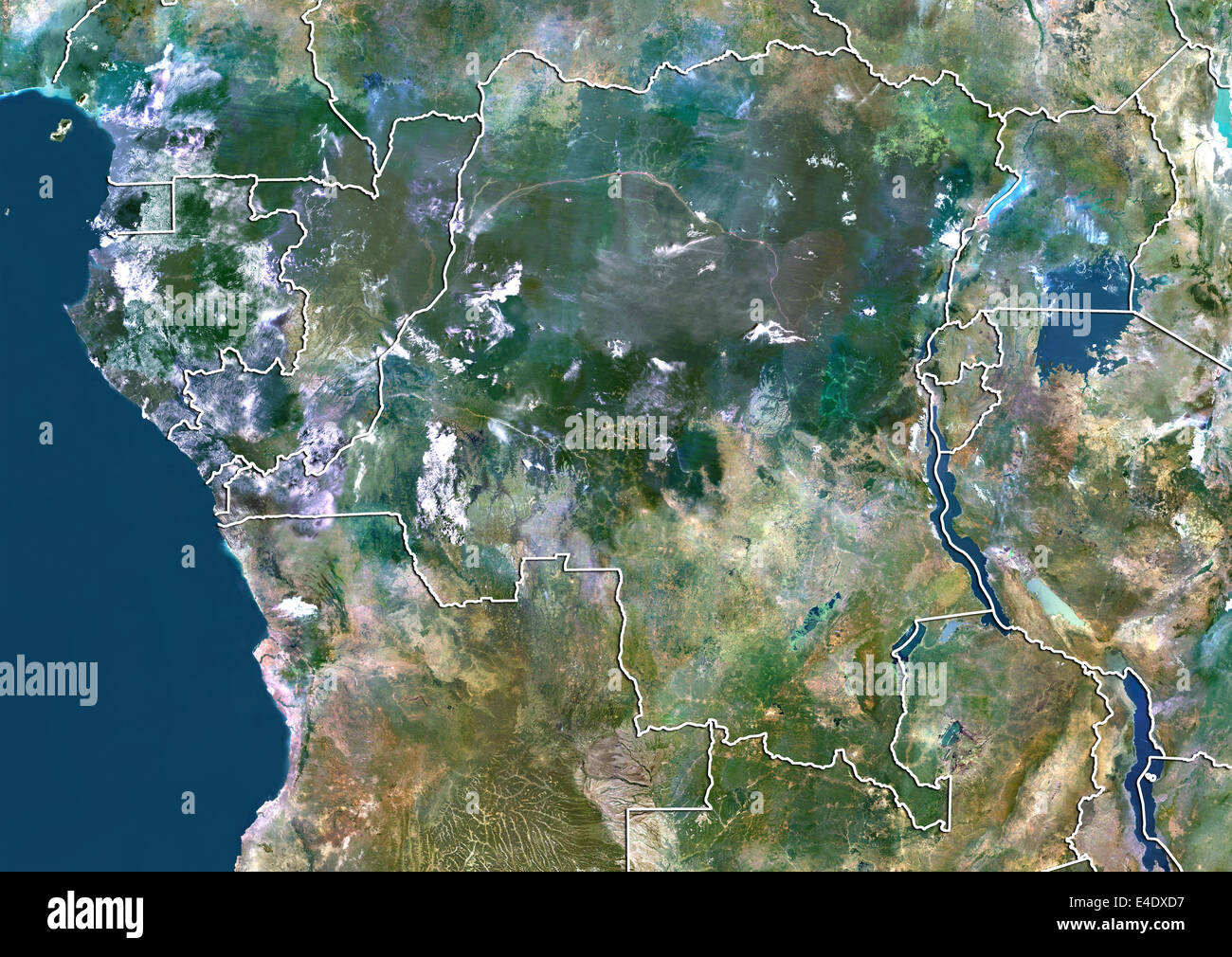 Repubblica democratica del Congo, True Color satellitare immagine con bordo Foto Stock