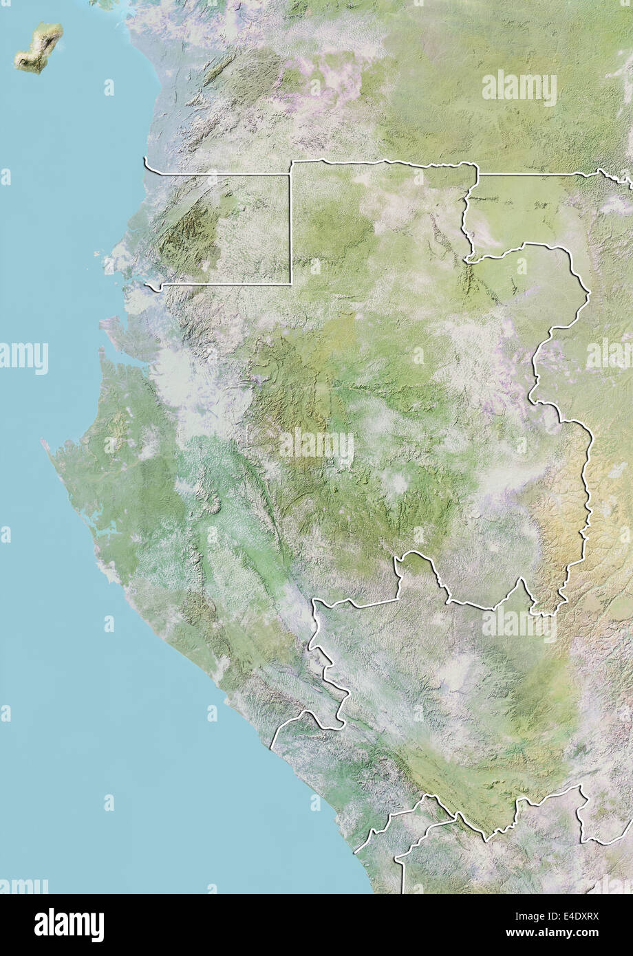 Il Gabon, carta in rilievo con bordo Foto Stock